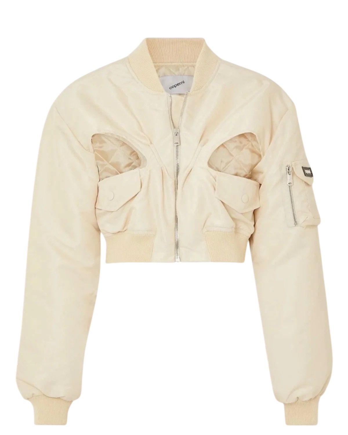 Coperni Coperni Cut-Out Cropped Twill Bomber Jacket in Cream Size XS / US 0-2 / IT 36-38 - 1 Thumbnail