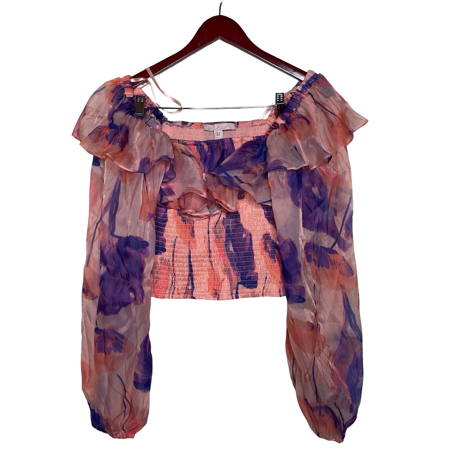Hutch Hutch Ora Orange Floral smoked Top ballon long sleeves sz M Size M / US 6-8 / IT 42-44 - 2 Thumbnail