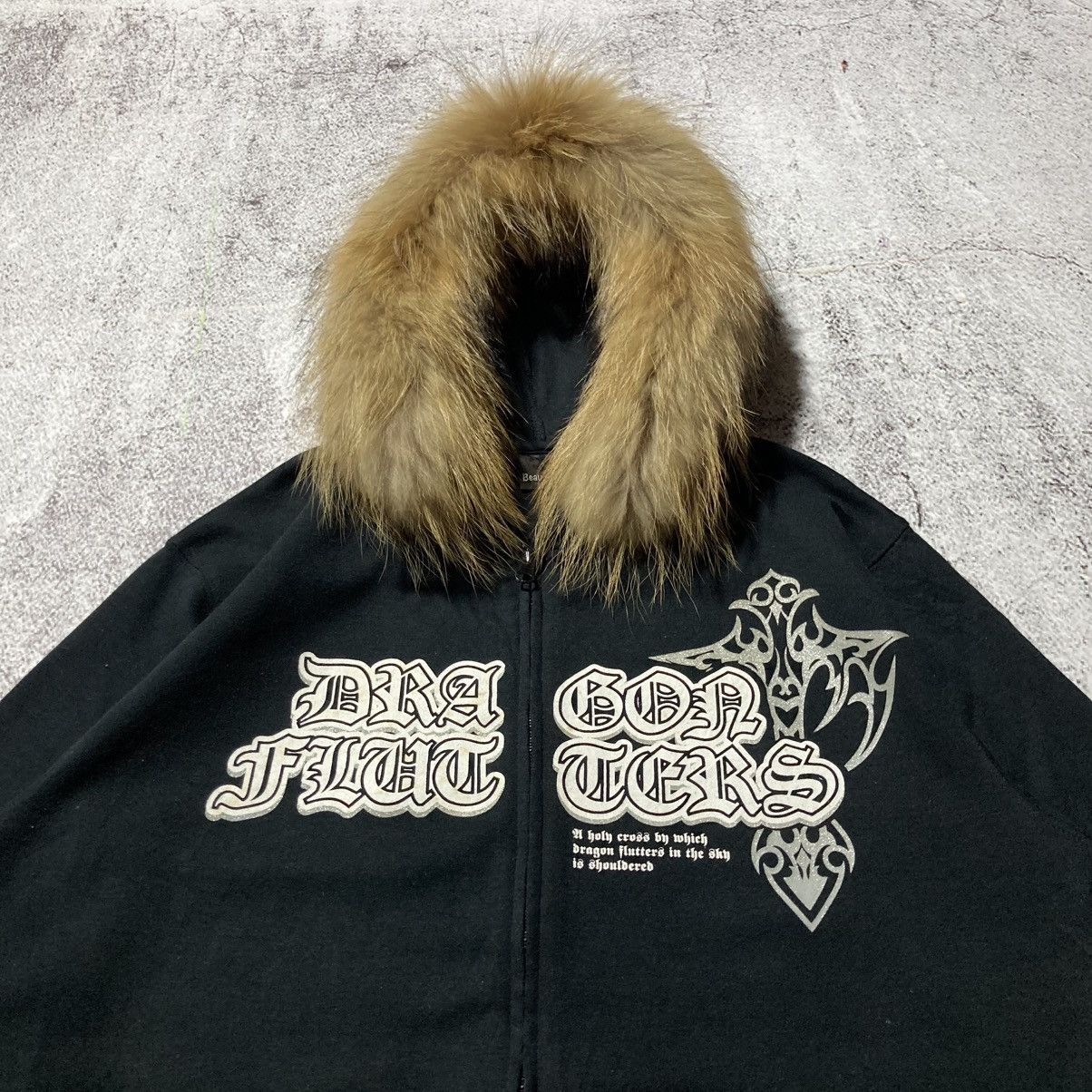 Japanese Brand 2000s Beaumere Dagger Poem Grunge Punk Style Fur Ziphoodie Size US L / EU 52-54 / 3 - 4 Thumbnail