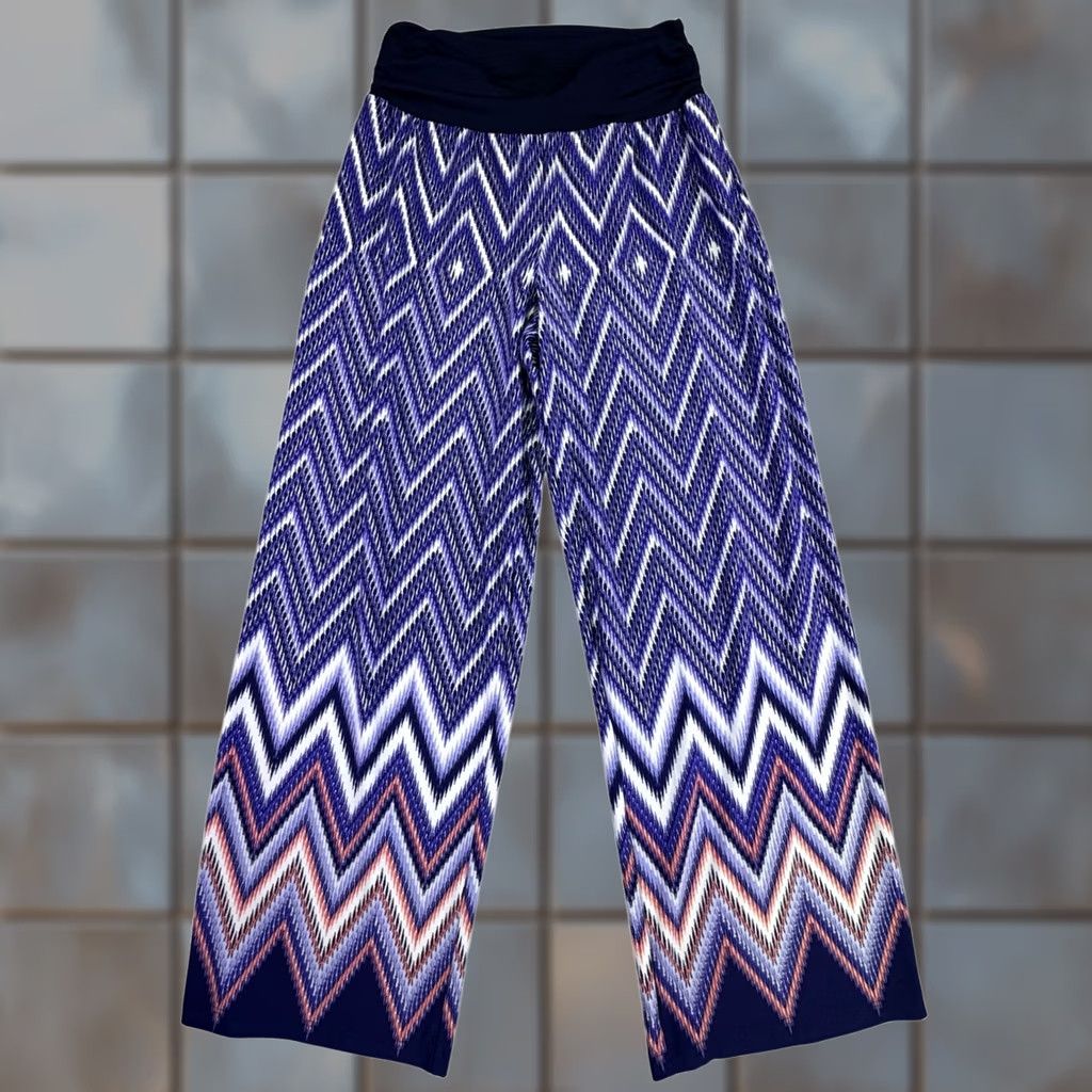 Vintage VINTAGE IN Studio Petite Wide Leg Pants XL Blue Purple Chevron Zig Zag Geometric 5440J35 Size 40" / US 18 - 1 Thumbnail