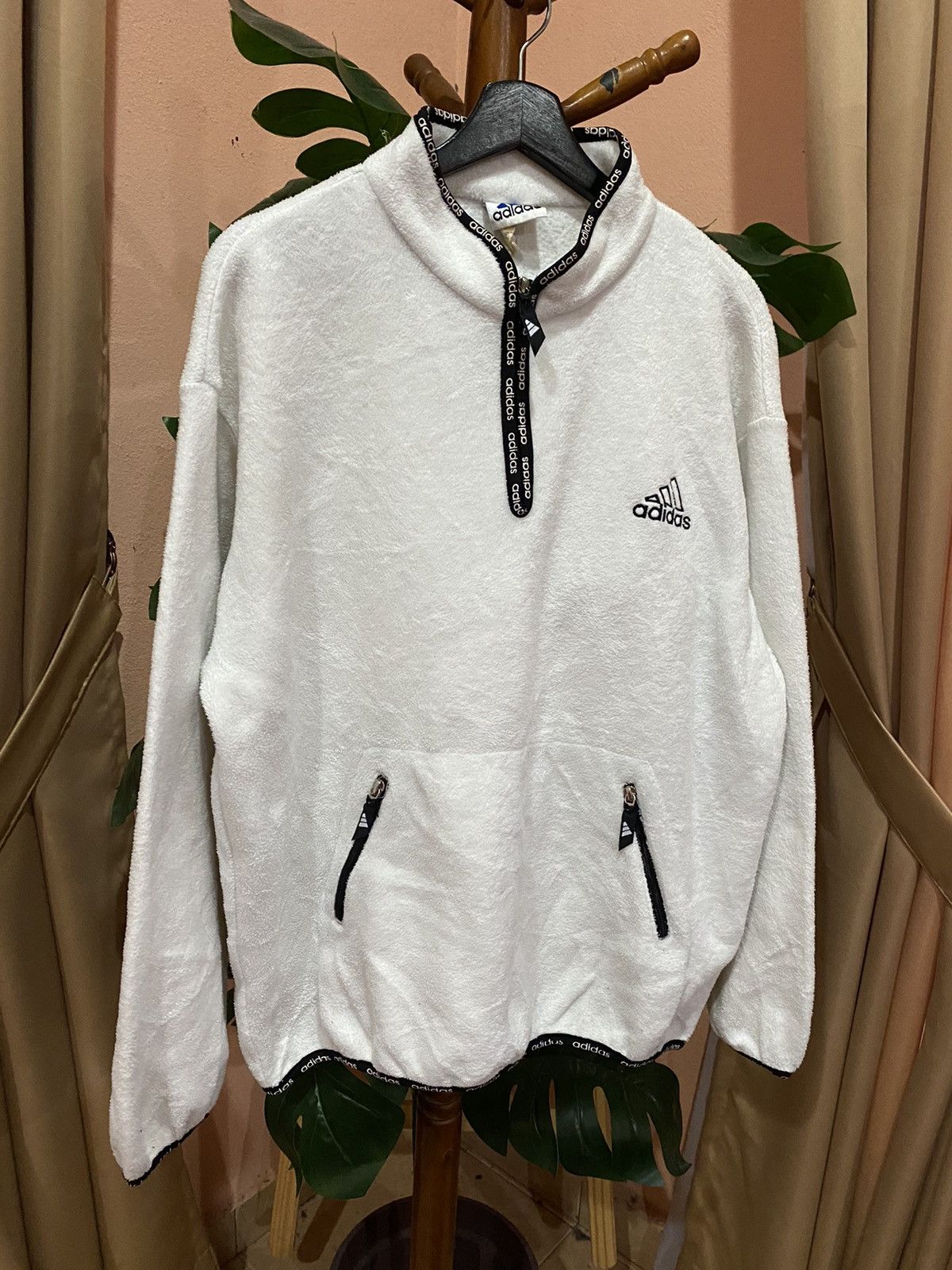 Adidas Vintage Adidas White Fleece Pullover Jacket - 1990s - Unisex Size US M / EU 48-50 / 2 - 3 Thumbnail