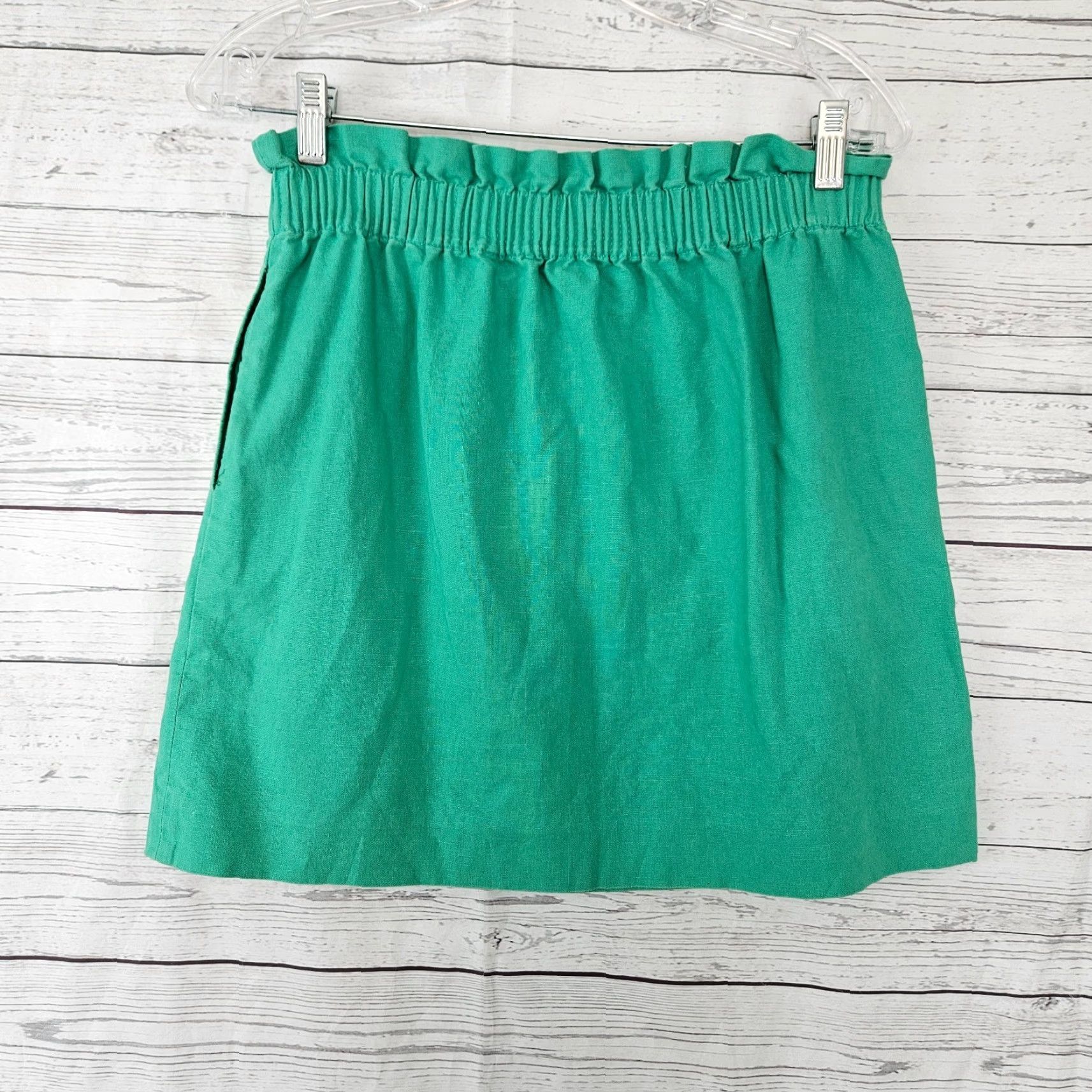 J.Crew J. Crew Skirt Women Size 4 Solid Green Linen Blend Pull On Pockets A-Line Short Size 27" / US 4 / IT 40 - 2 Thumbnail