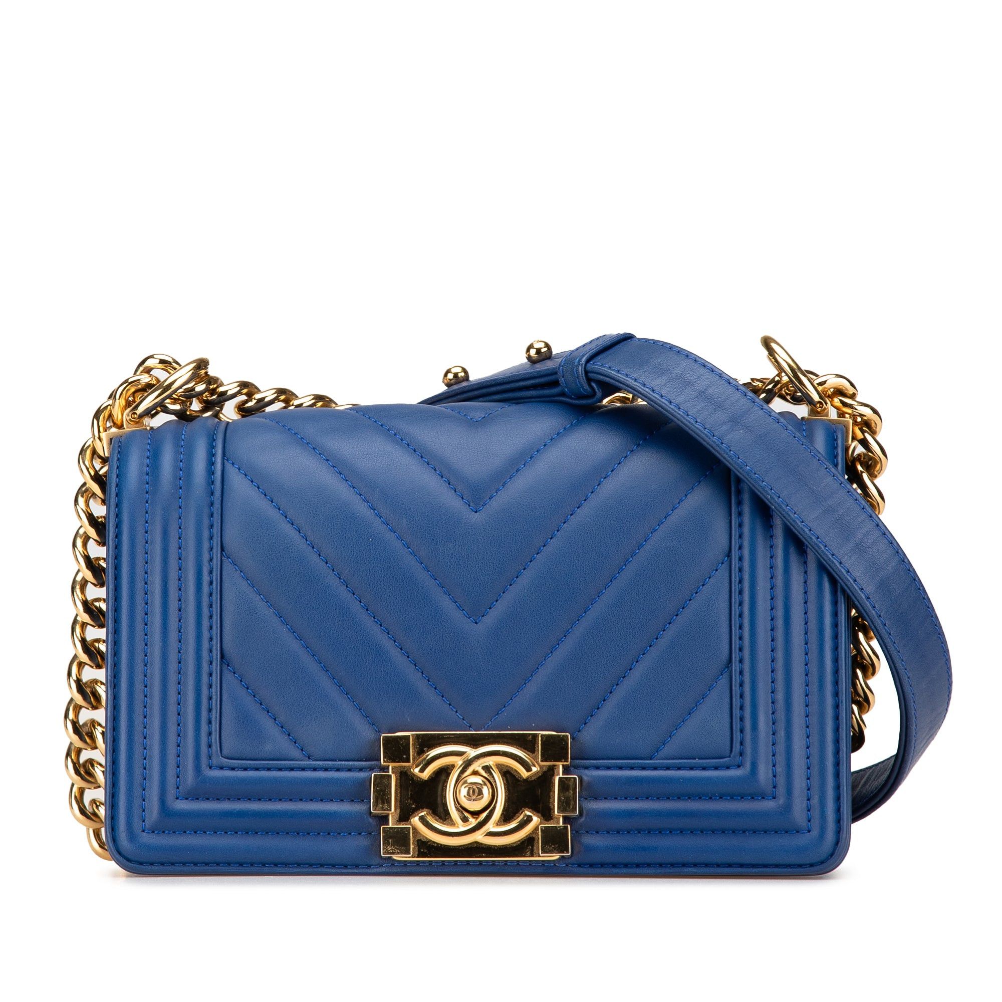 Chanel Chanel Small Chevron Lambskin Boy Flap Blue Size ONE SIZE - 1 Thumbnail