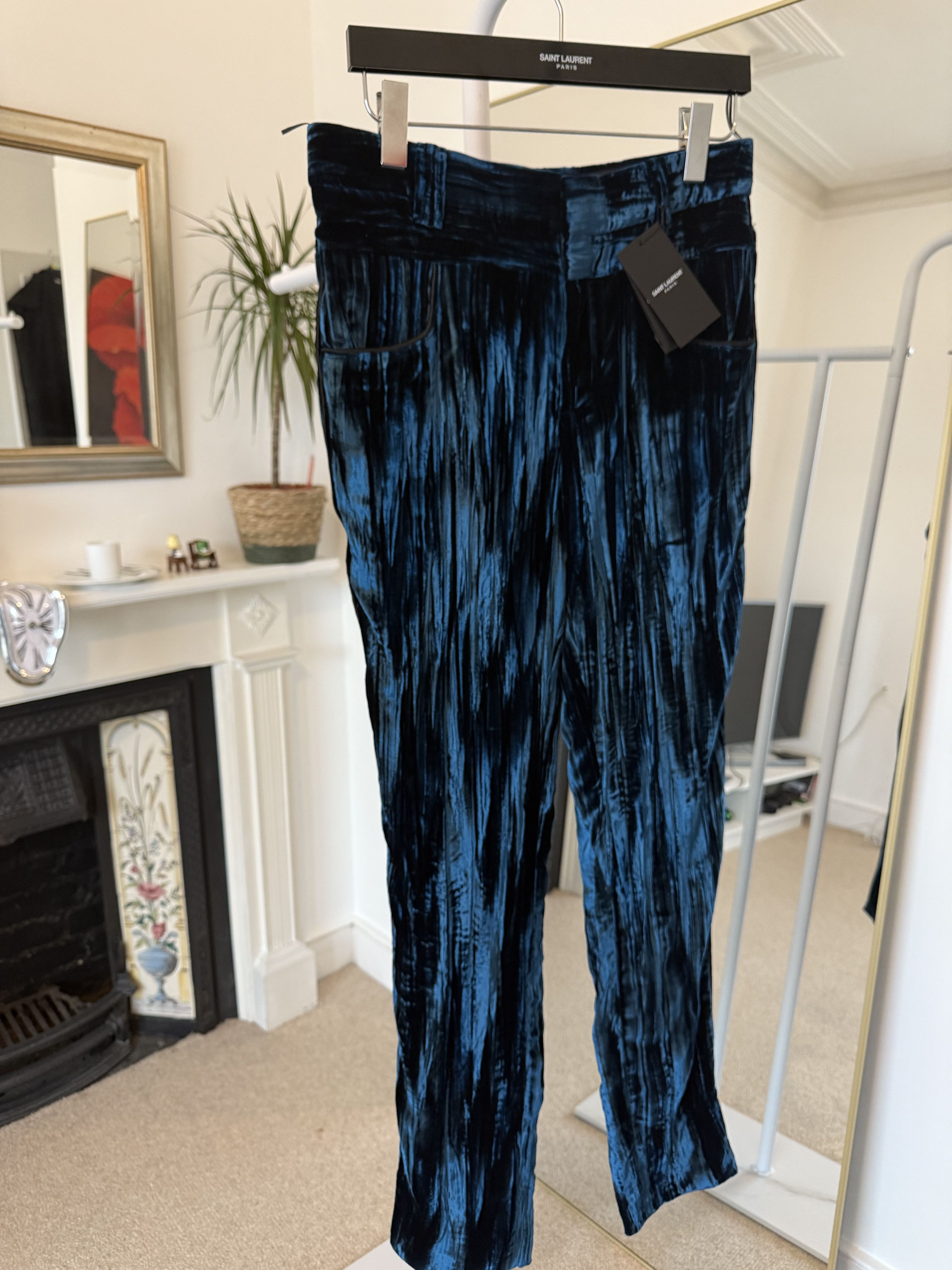 Saint Laurent Paris FW19' Saint Laurent Low Waist Velour Blue Striped Pants Size US 30 / EU 46 - 4 Thumbnail