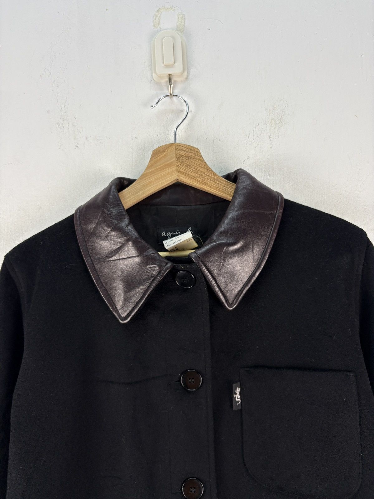 Vintage × agnes b. Vintage Agnes B Lambs Wool Jacket Leather Collar Size US L / EU 52-54 / 3 - 3 Thumbnail