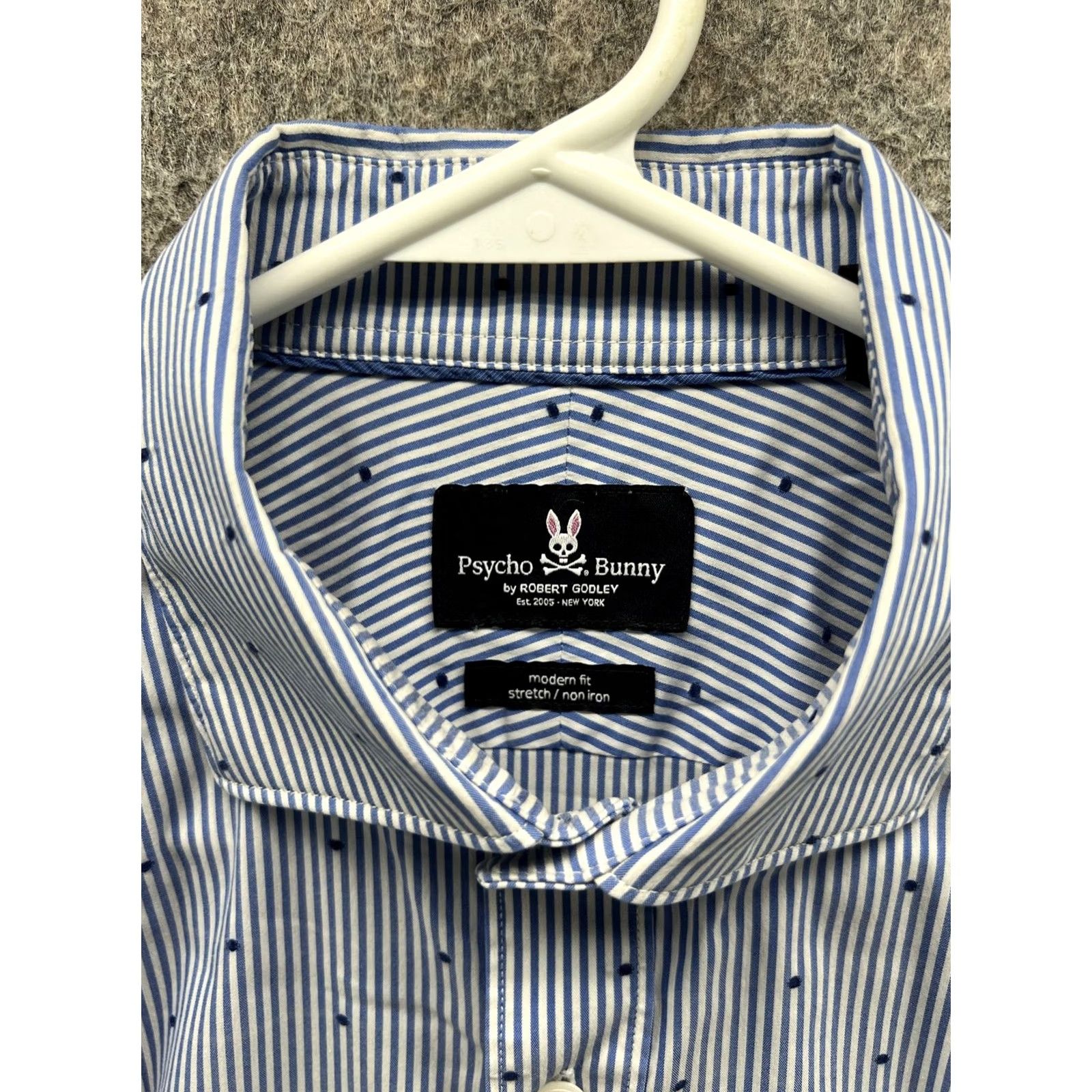 Psycho Bunny Psycho Bunny Dress Shirt Mens 15.5 32/33 Blue Stripe Slim Non-Iron Long Sleeve Shirt Size 42R - 2 Thumbnail
