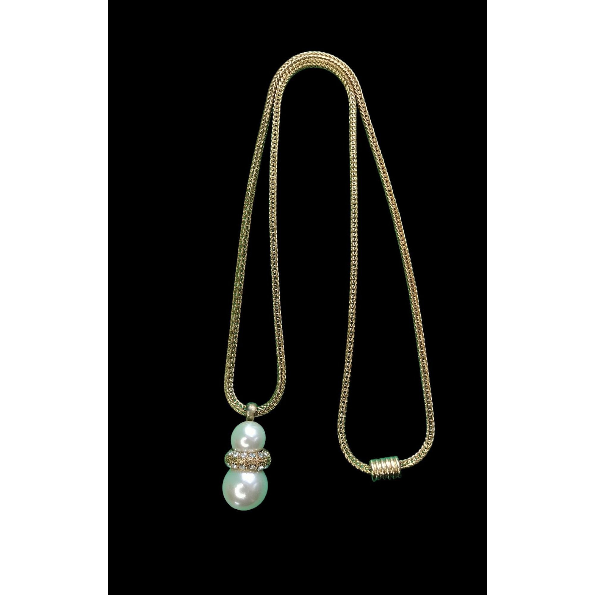 Other Vintage Gold Tone Necklace Magnetic Clasp Double Faux Pearl Size ONE SIZE - 1 Thumbnail