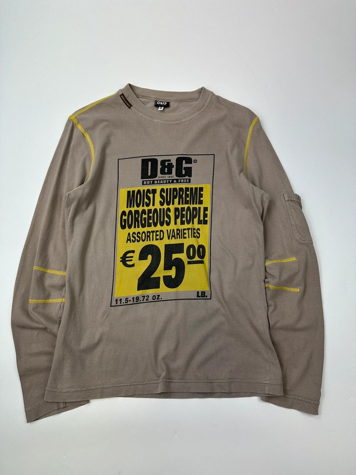 Dolce & Gabbana Dolce & Gabbana Taupe Beige & Yellow Stitches Longsleeve Tee Size US M / EU 48-50 / 2 - 1 Thumbnail
