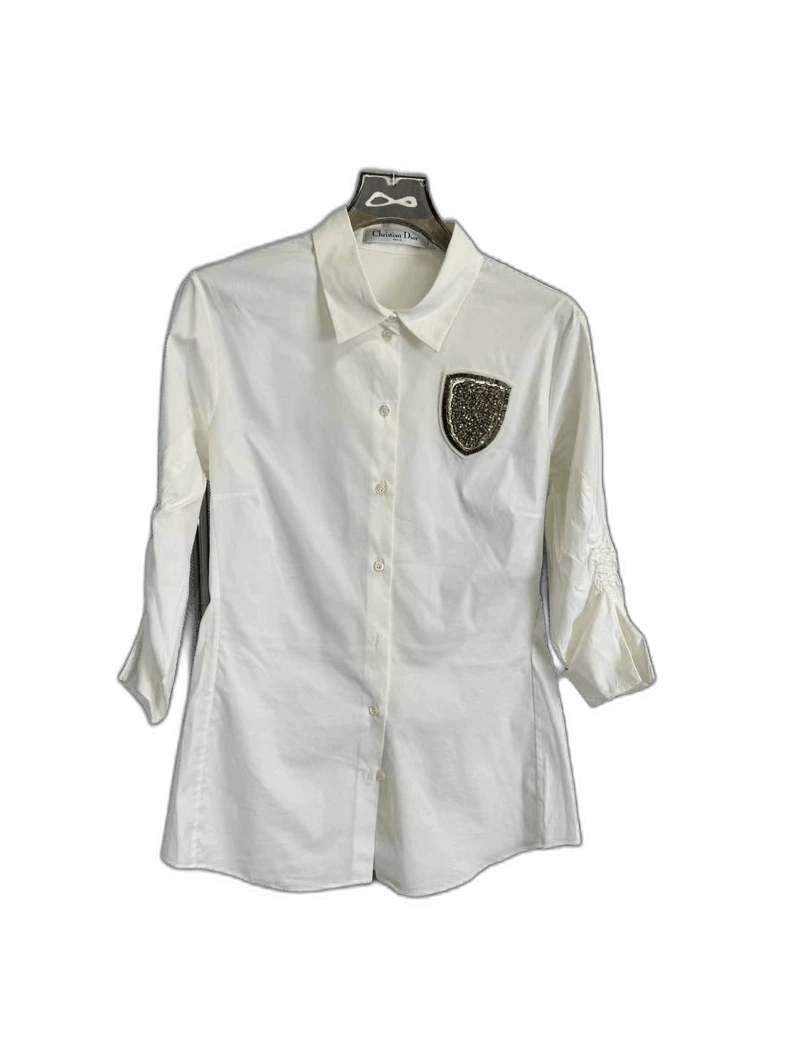 Dior white logo rhinestone shirt