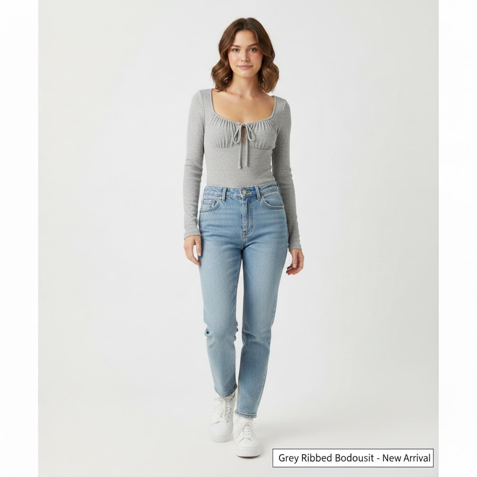 American Eagle Outfitters American Eagle Women's Grey Ribbed Long Sleeve Bodysuit Size S / US 4 / IT 40 - 1 Thumbnail