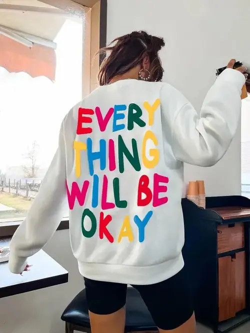 Japanese Brand × Vintage Fashion Womans Sweatshirt Everything Will Be Okay Letter Size L / US 10 / IT 46 - 3 Thumbnail