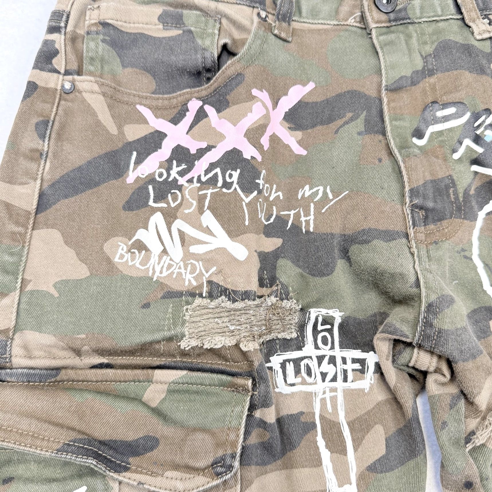 Denime Smoke Rise Cargo Shorts Mens 34 Green Camo Distressed Denim Streetwear Shorts Size US 34 / EU 50 - 5 Thumbnail
