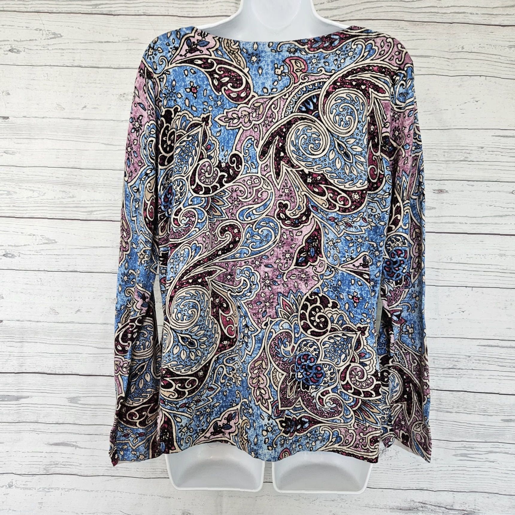 Vintage Chico's Womens Sweater L Blue Purple Paisley Long Sleeve Rayon Blend Pullover Adults Womens Size L / US 10 / IT 46 - 3 Thumbnail