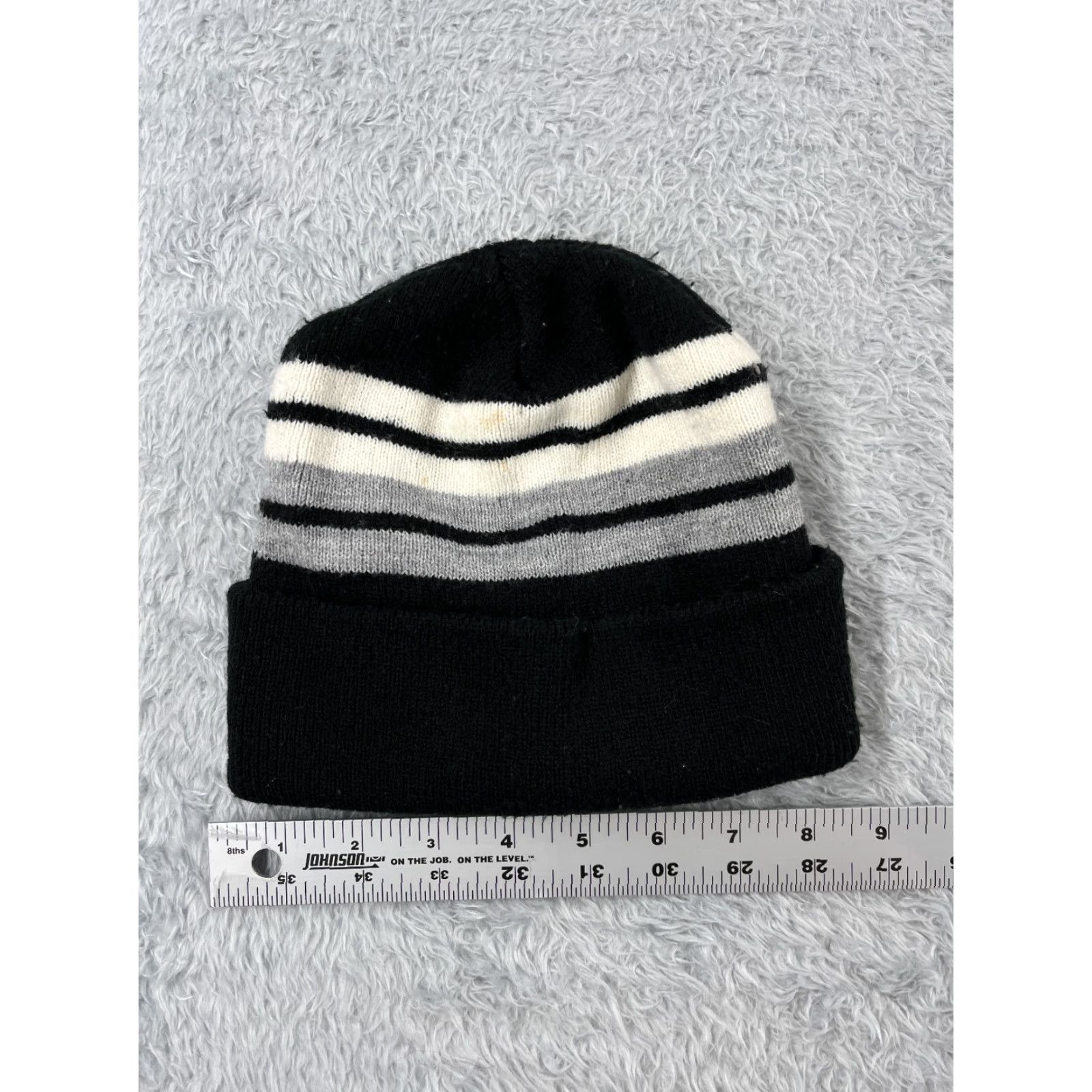 Vintage VINTAGE not applicable; Paris Accessories Beanie Hat Womens One Size Black White Stripe Knit 100% Acrylic Size ONE SIZE - 3 Thumbnail