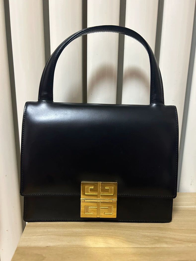 Givenchy Vintage Black and Gold Four-Grid Cowhide Tote Bag