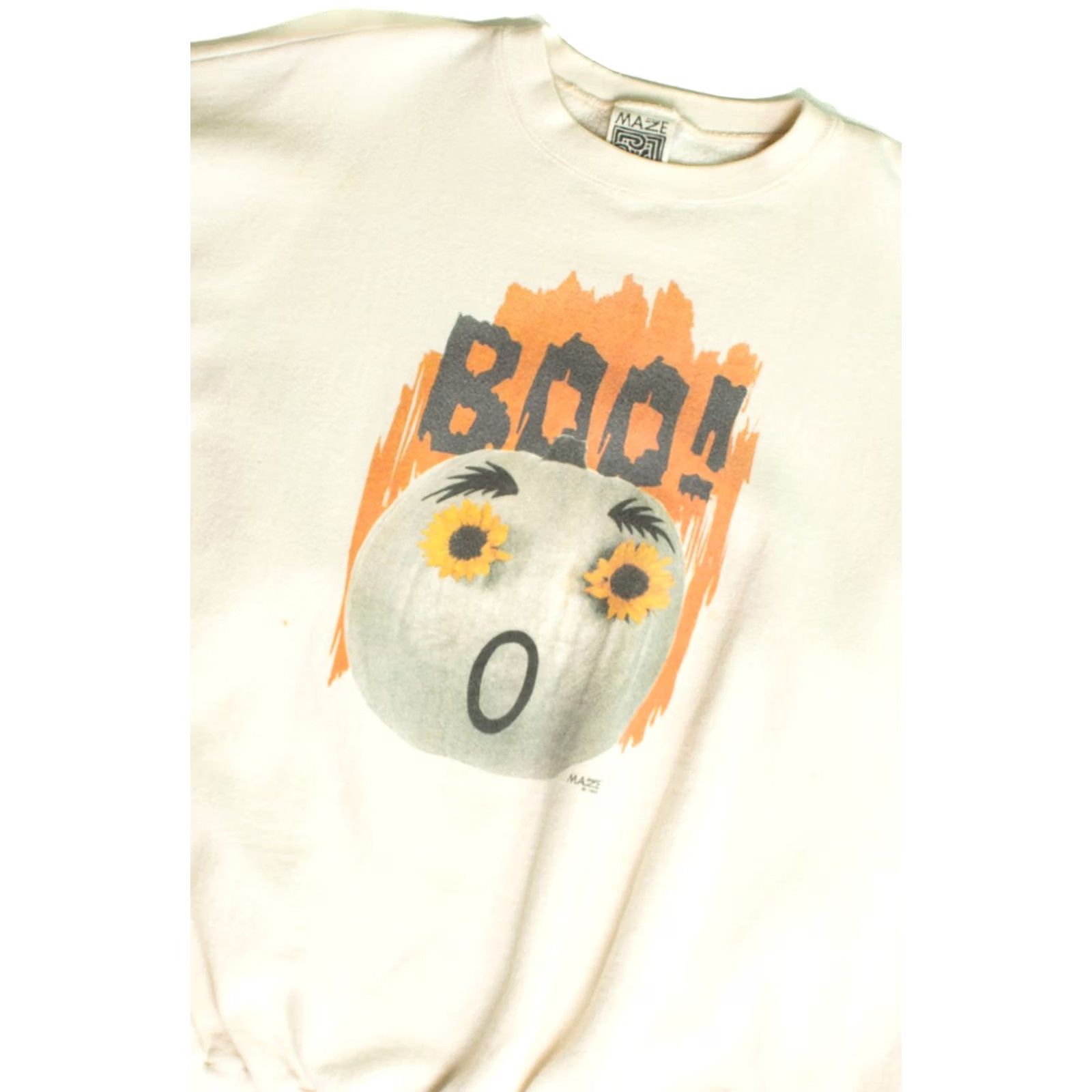 X-LARGE VINTAGE Maze Boo! Halloween Sweatshirt 1995 X-Large White Pumpkins Graphic Unisex Adults Sweatshirts Size US XL / EU 56 / 4 - 2 Thumbnail