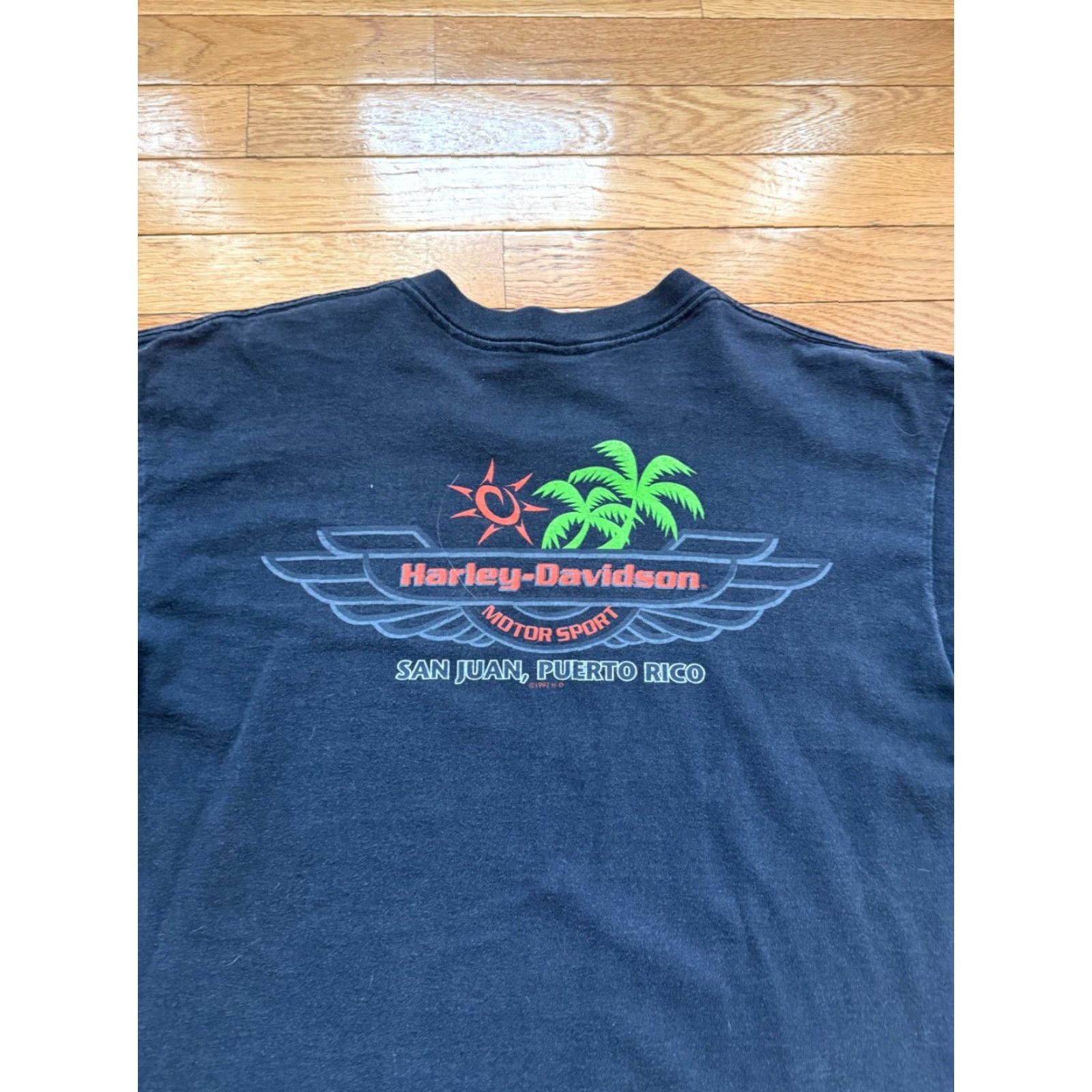 Harley Davidson VTG Harley-Davidson T-Shirt Mens XL Black Cotton Short Sleeve 1990s Puerto Rico USA Made Storm Graphic Print Double-Sided 90s Size XL Reg Fit Size US XL / EU 56 / 4 - 3 Thumbnail