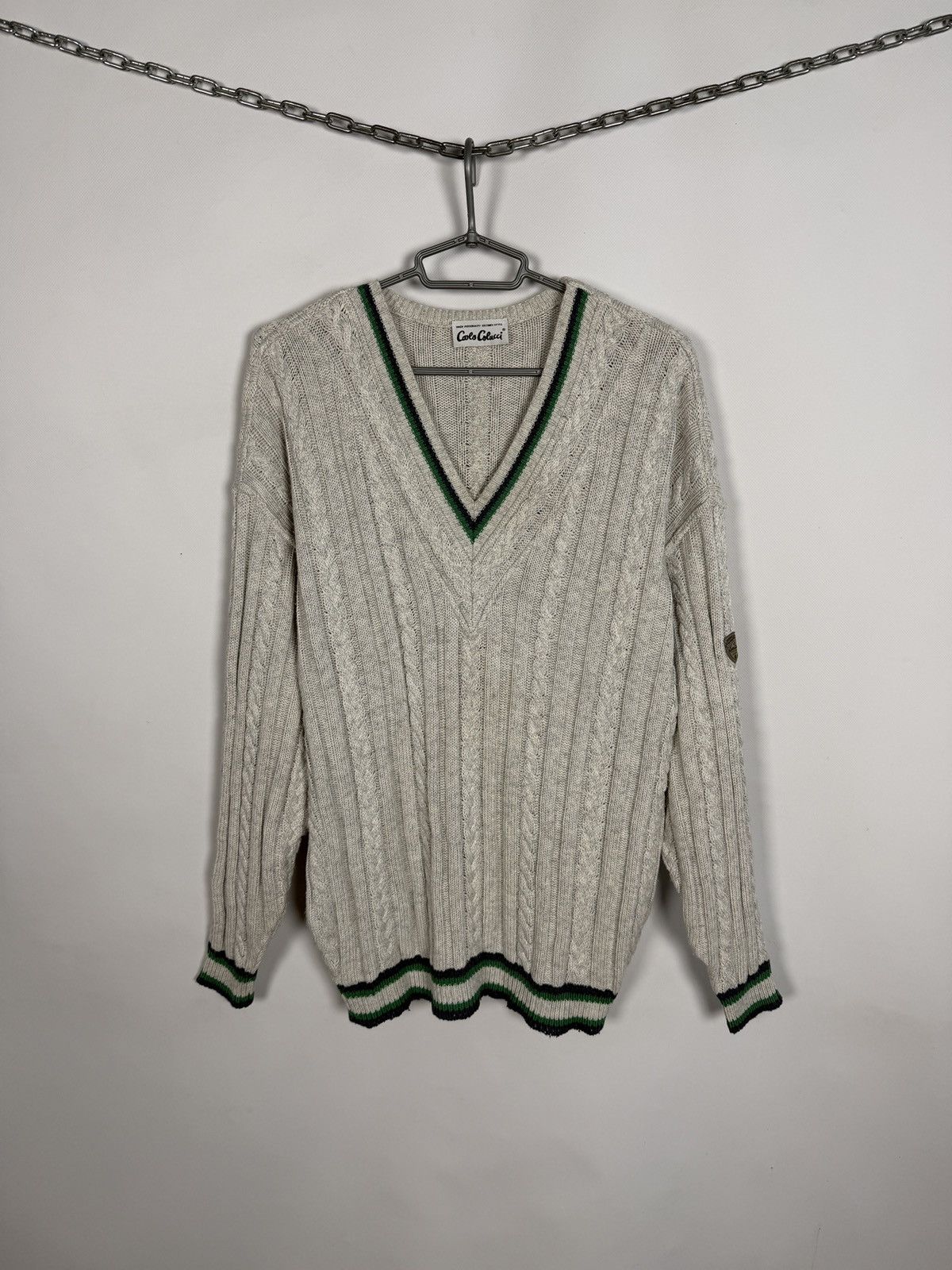 Carlo Colucci Carlo Colucci V-Neck Cable Knit Wool Sweater Vintage Size 50 Size US L / EU 52-54 / 3 - 1 Thumbnail
