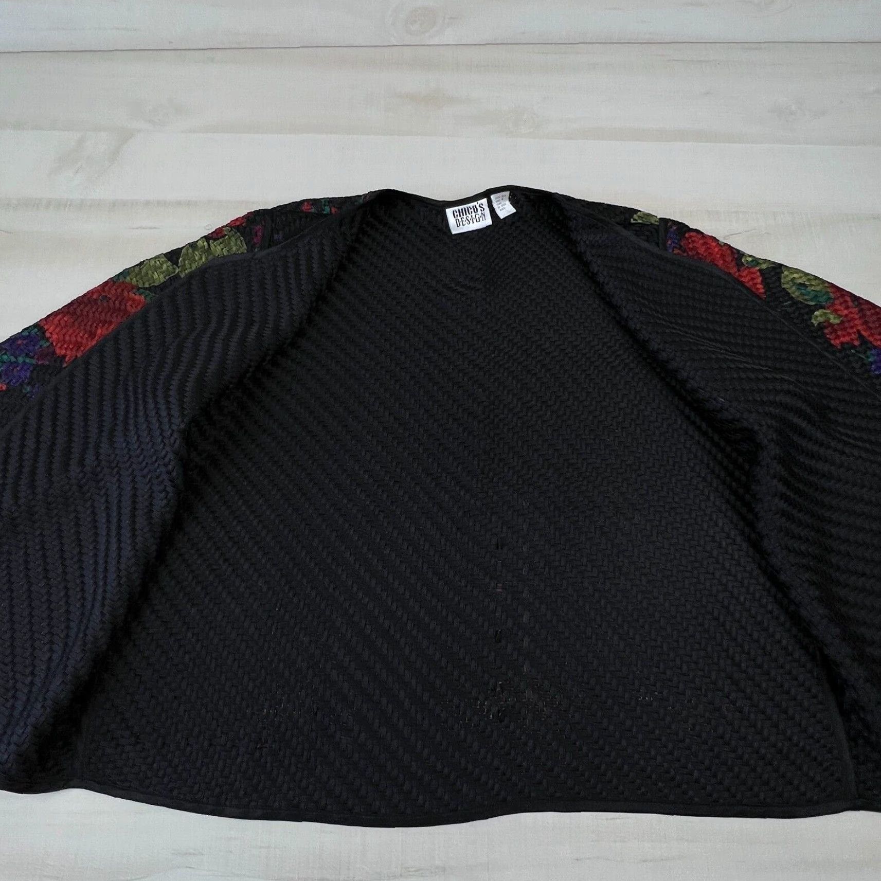 Vintage Chico's Women's Medium Black Silk Floral Open Front Cardigan Sweater Size M / US 6-8 / IT 42-44 - 5 Thumbnail