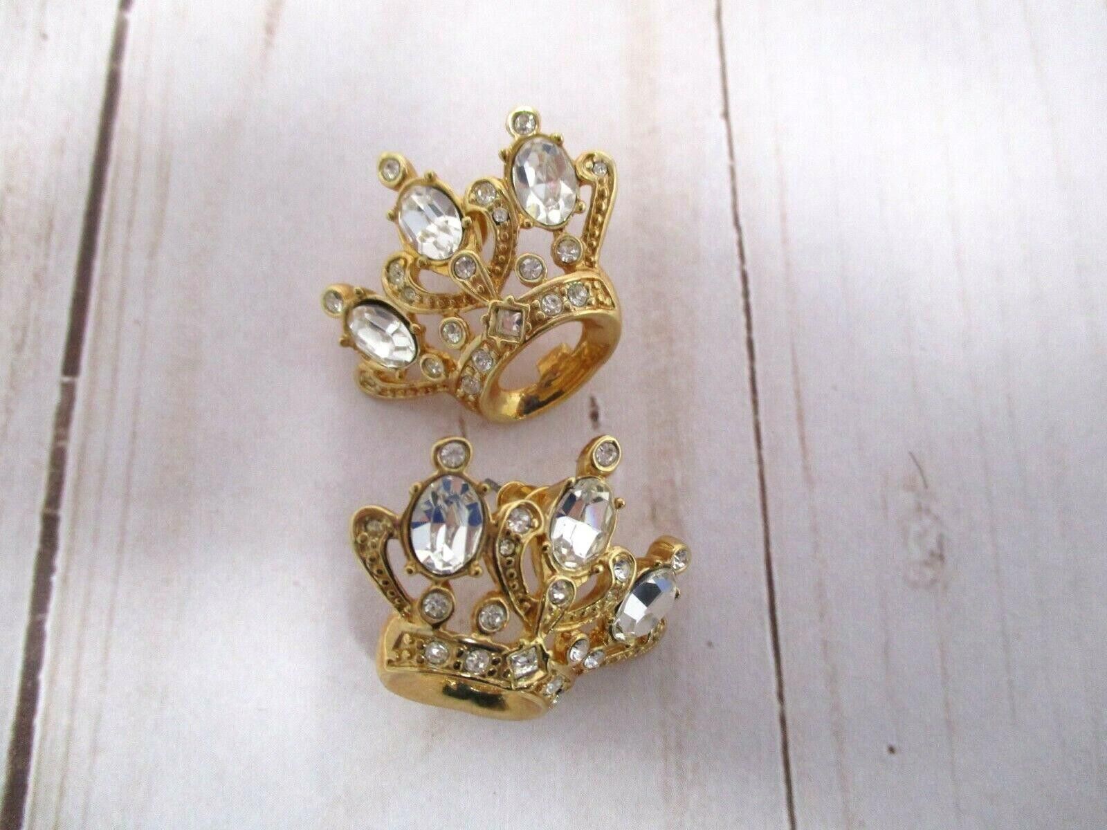 The Unbranded Brand Rhinestone Crown Earring Pierced Ears Gold Tone large Size ONE SIZE - 3 Thumbnail