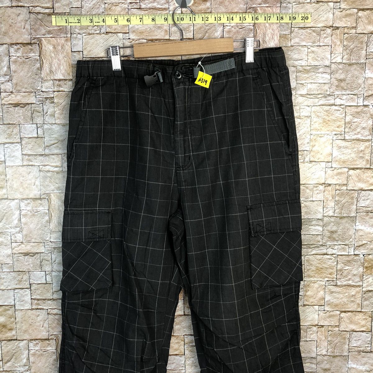 Japanese Brand Cinema Black Checkred Cargo Multipocket Pants #A319 Size US 31 - 2 Thumbnail