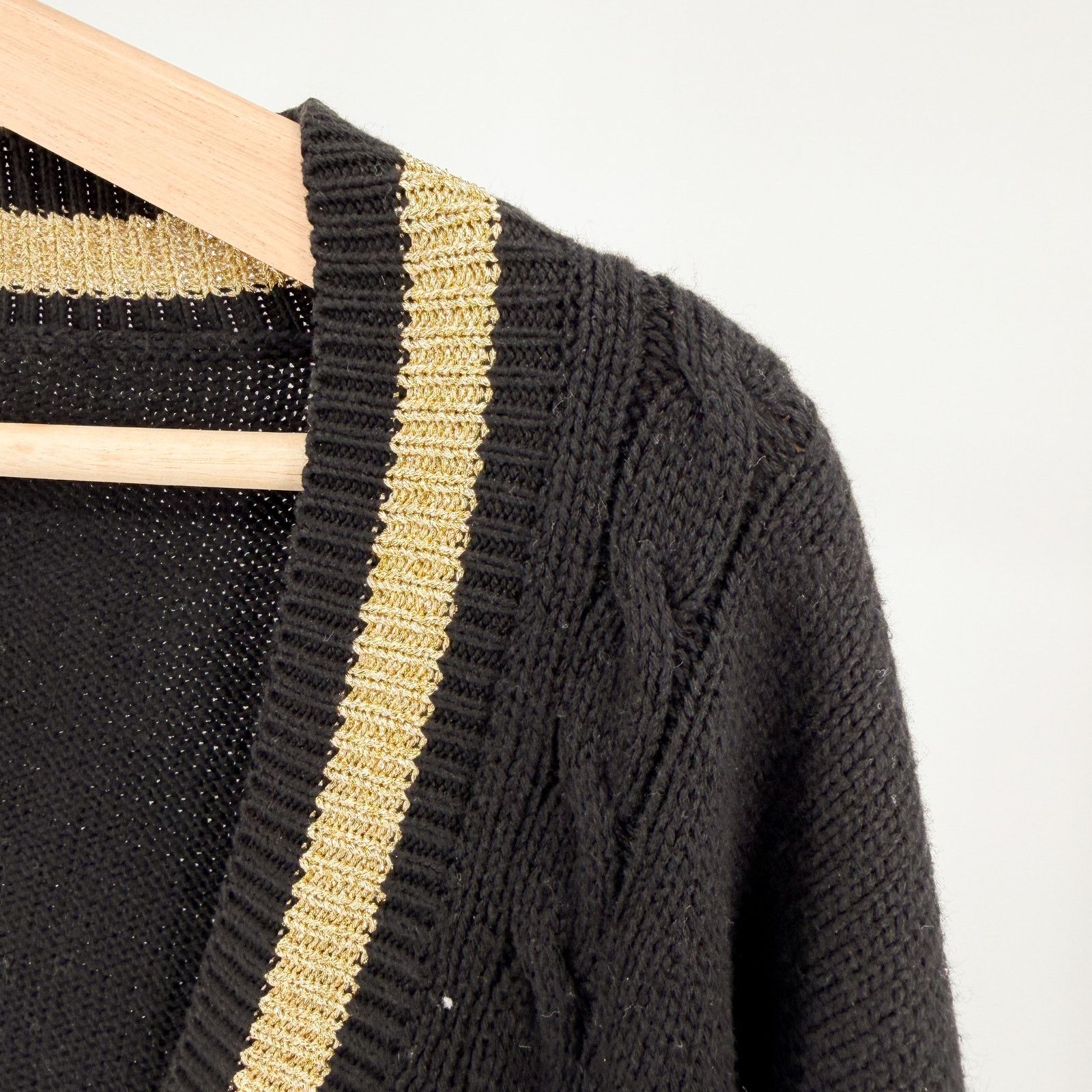 Vintage 80s Kinei Black Knit Travel Patch Varsity Cardigan Sweater Size M / US 6-8 / IT 42-44 - 4 Thumbnail