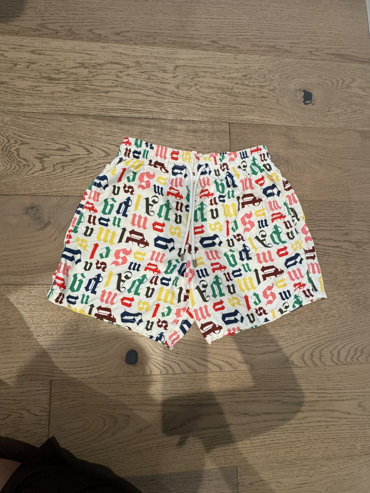 Palm Angels Palm Angels Monogram Logo Swim Shorts White Multi M Size US 33 - 1 Thumbnail