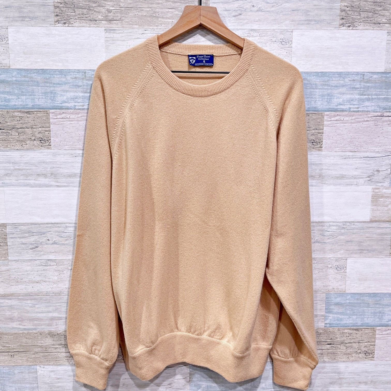 image of Scotland Made 100% Pure Cashmere Sweater Tan Raglan Mens L (Size Large)
