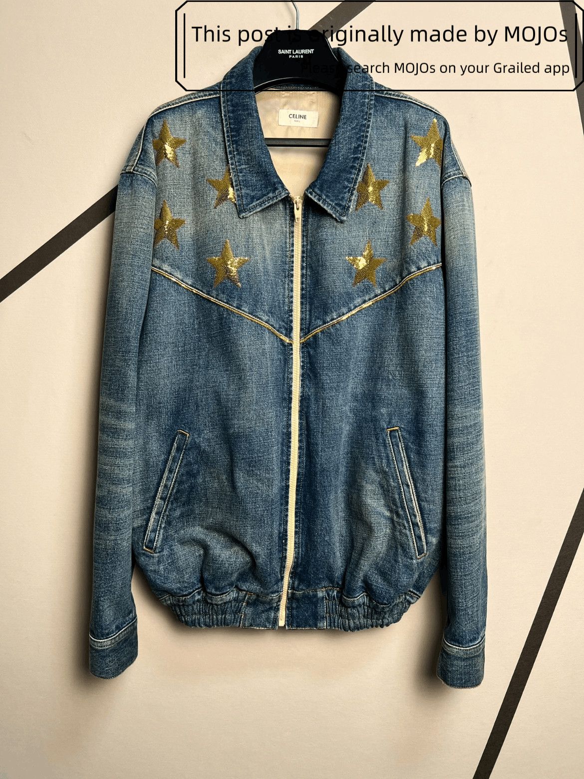 Sz M Celine 22SS Golden Star Zip-up Denim Jacket mojos15947