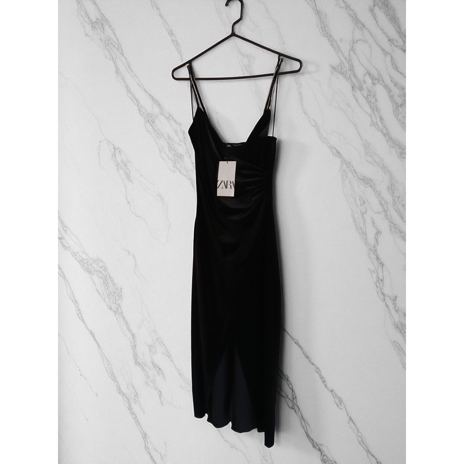 Zara Zara Festive Days Black Velvet Rhinestone Strap Dress - S Size S / US 4 / IT 40 - 3 Thumbnail