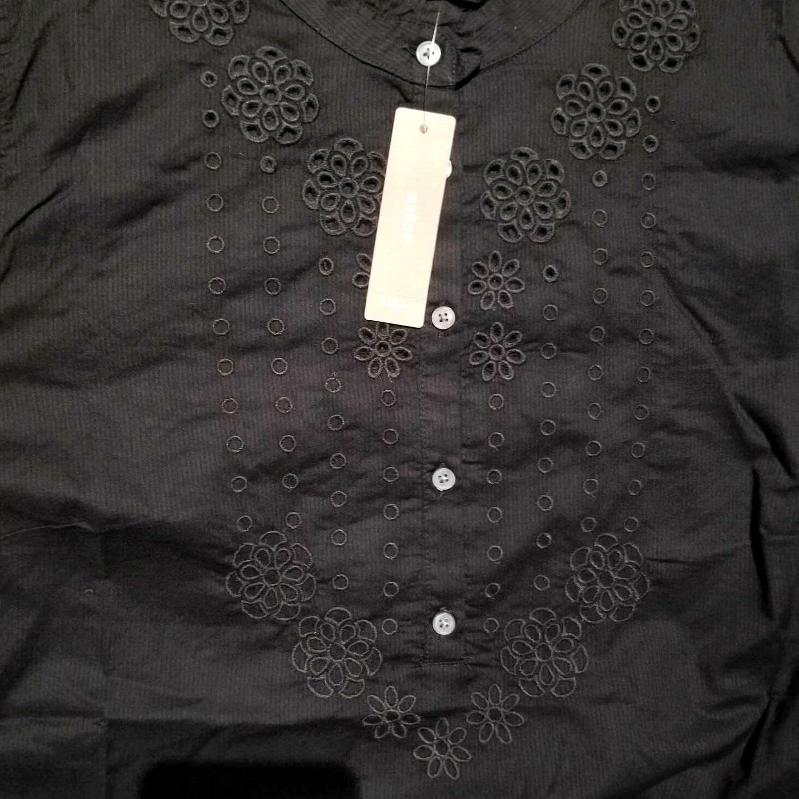 J.Crew J.CREW Blouse Women Medium Black Ruffle-Sleeve Embroidered Eyelet Mock Neck Long Sleeve AR971 Size M / US 6-8 / IT 42-44 - 6 Thumbnail
