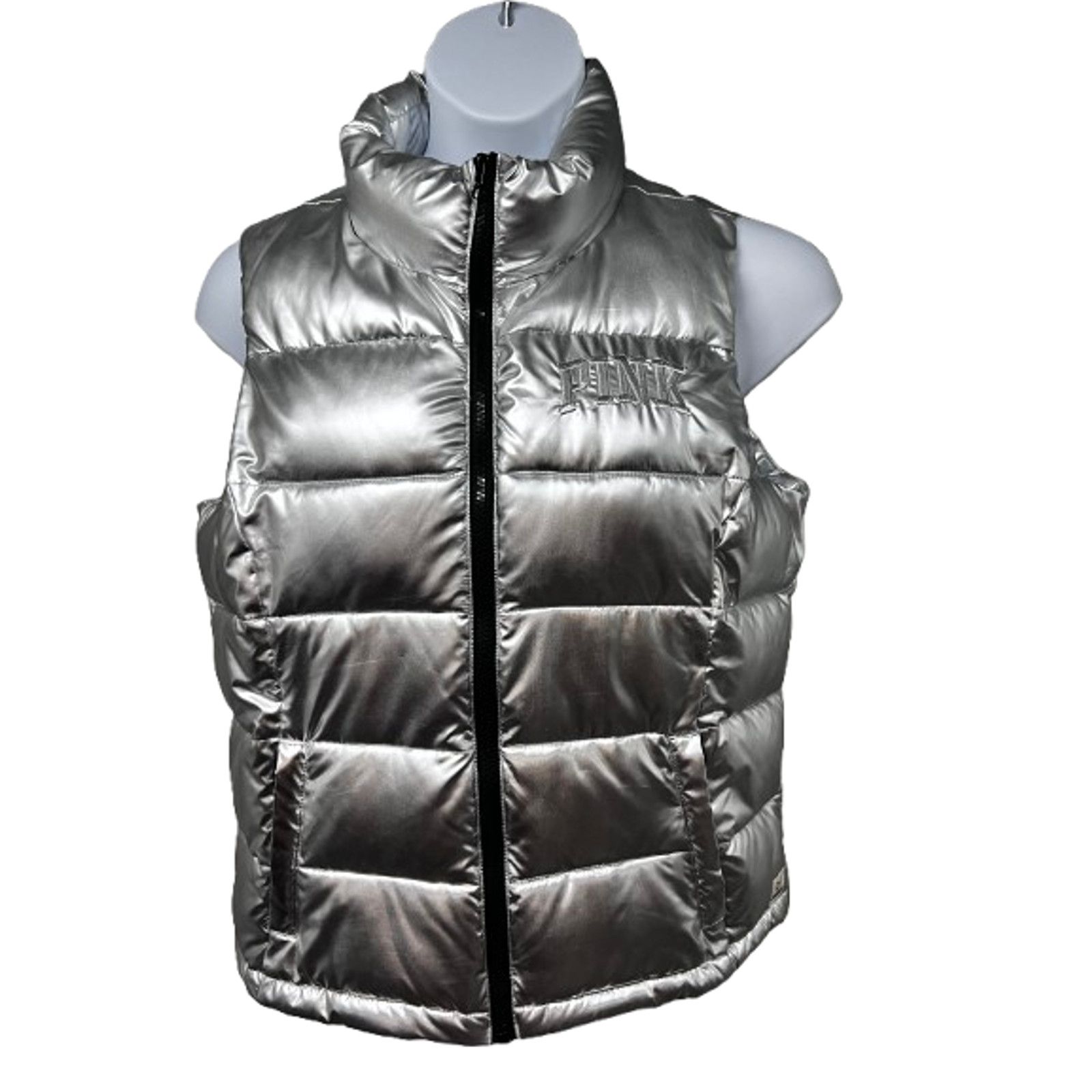 Victoria's Secret Victorias Secret Metallic Silver Zip Up Puffer Vest Jacket L Size L / US 10 / IT 46 - 1 Thumbnail