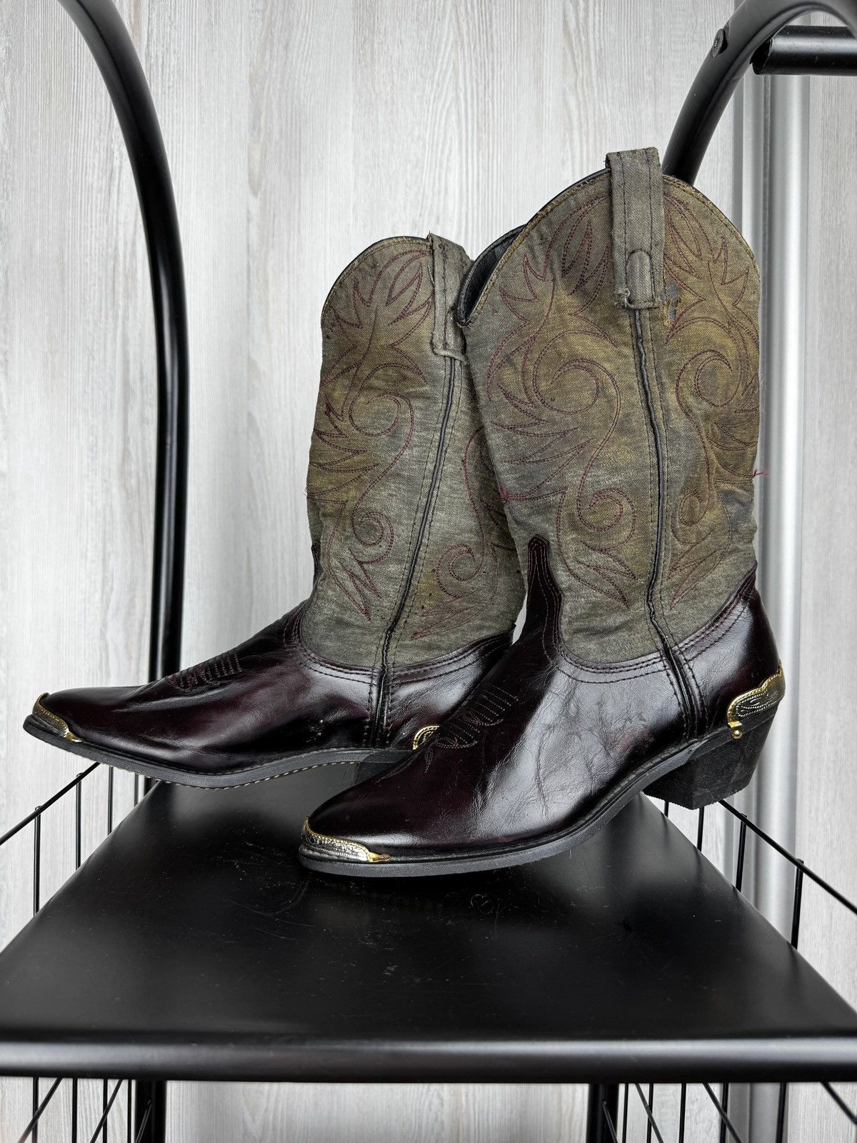 Cowboy Equipment Vintage Cowboy Cossacks USA Brown/Grey Leather Textile Boots Size US 6 / IT 36 - 2 Thumbnail