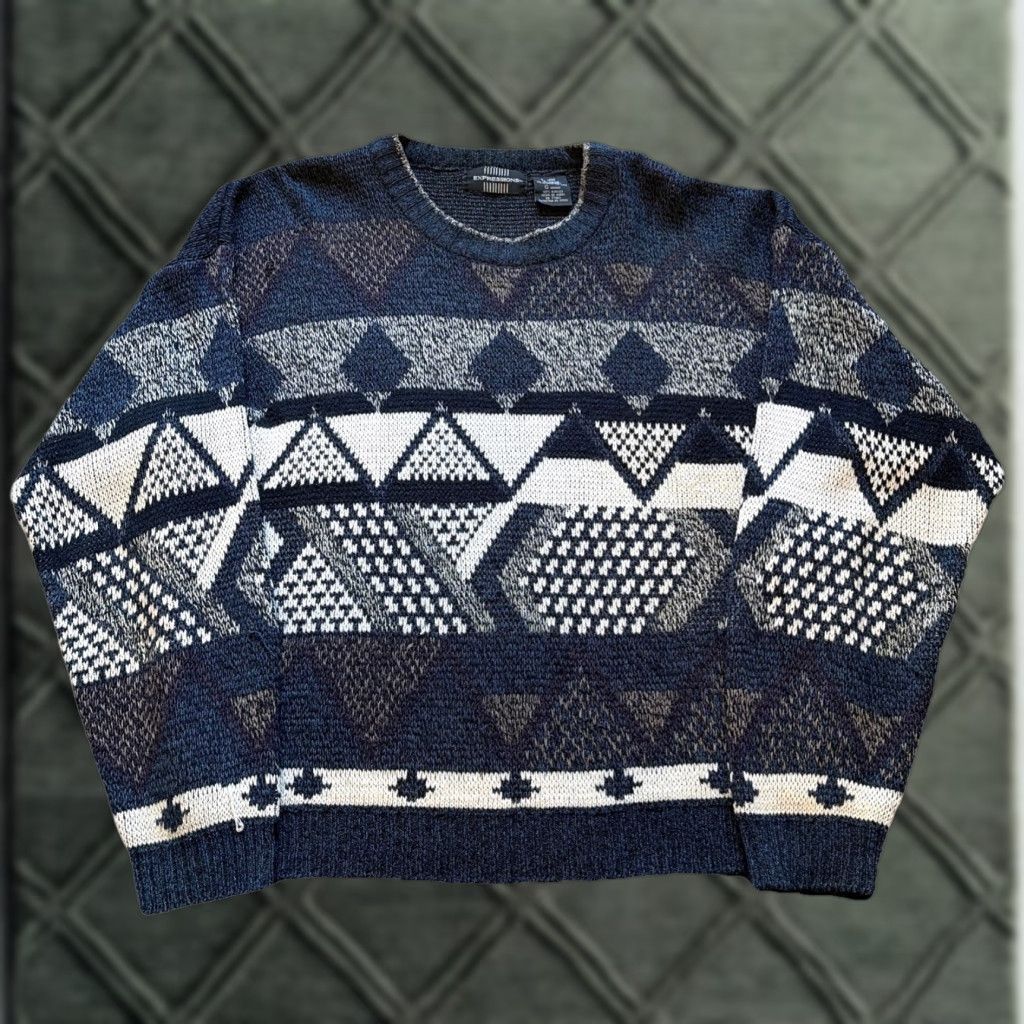 Vintage VINTAGE Expressions Sweater Unisex Adults Large White 90s Multi Pattern Acrylic Knit Pullover Size US L / EU 52-54 / 3 - 1 Thumbnail
