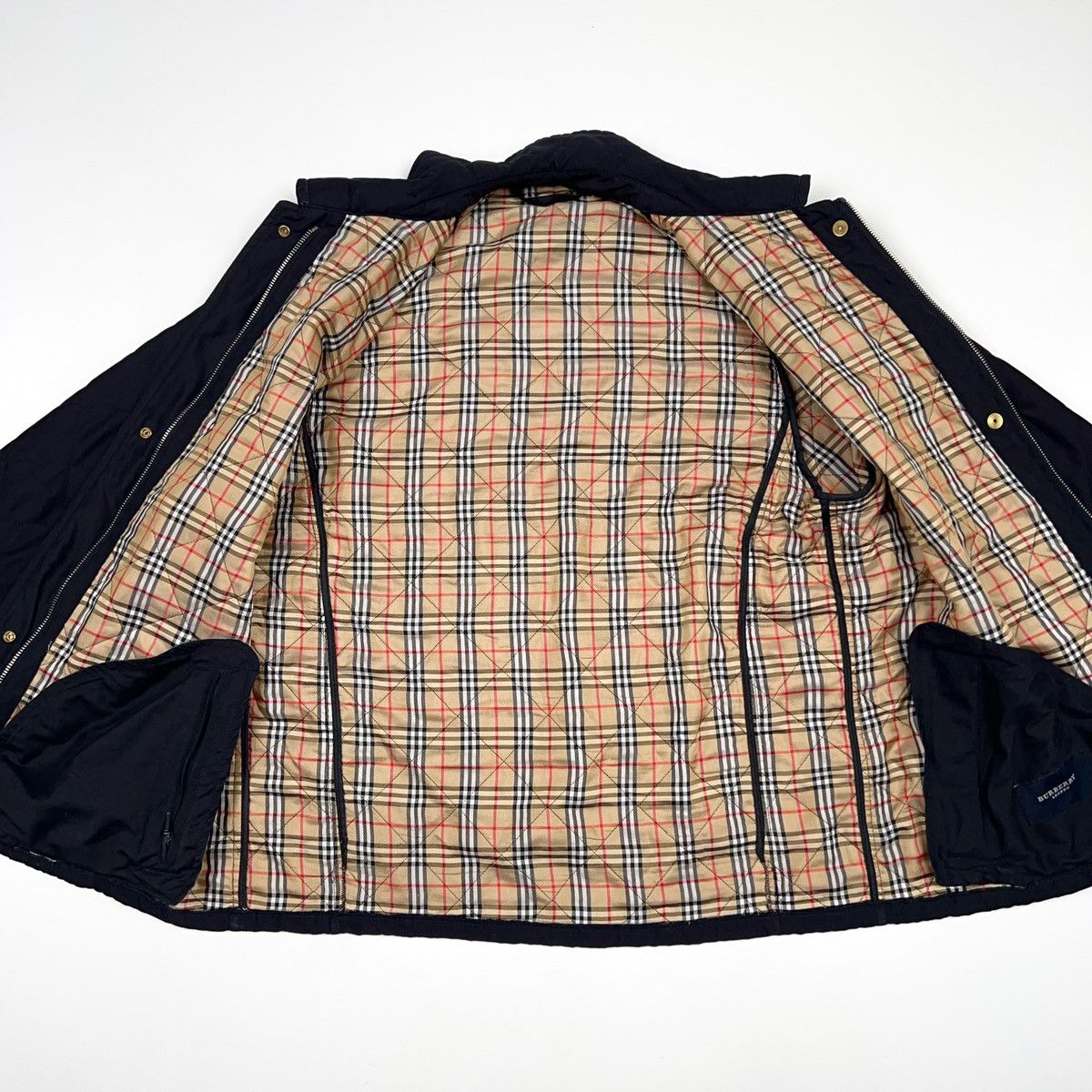 Burberry London Vintage Navy Nova Check Plaid Quilted Jacket