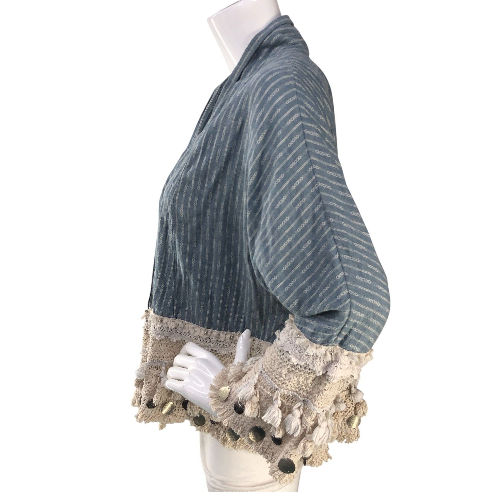 Zara Zara Size S Cardigan Open Front Crochet Trim Tassles Blue Size S / US 4 / IT 40 - 5 Thumbnail