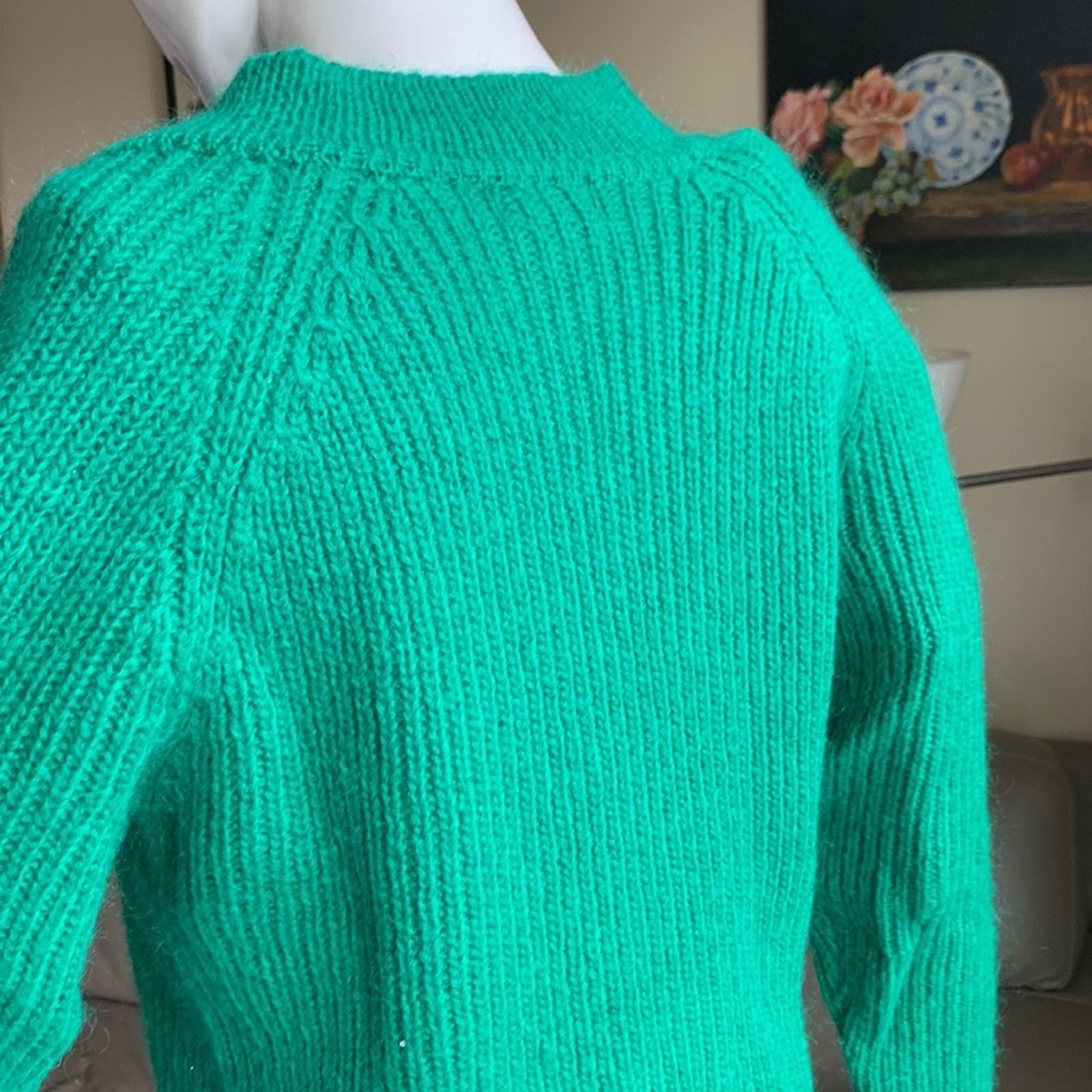 Vintage 80's green mohair blend green cardigan cropped oversized Size S / US 4 / IT 40 - 9 Thumbnail
