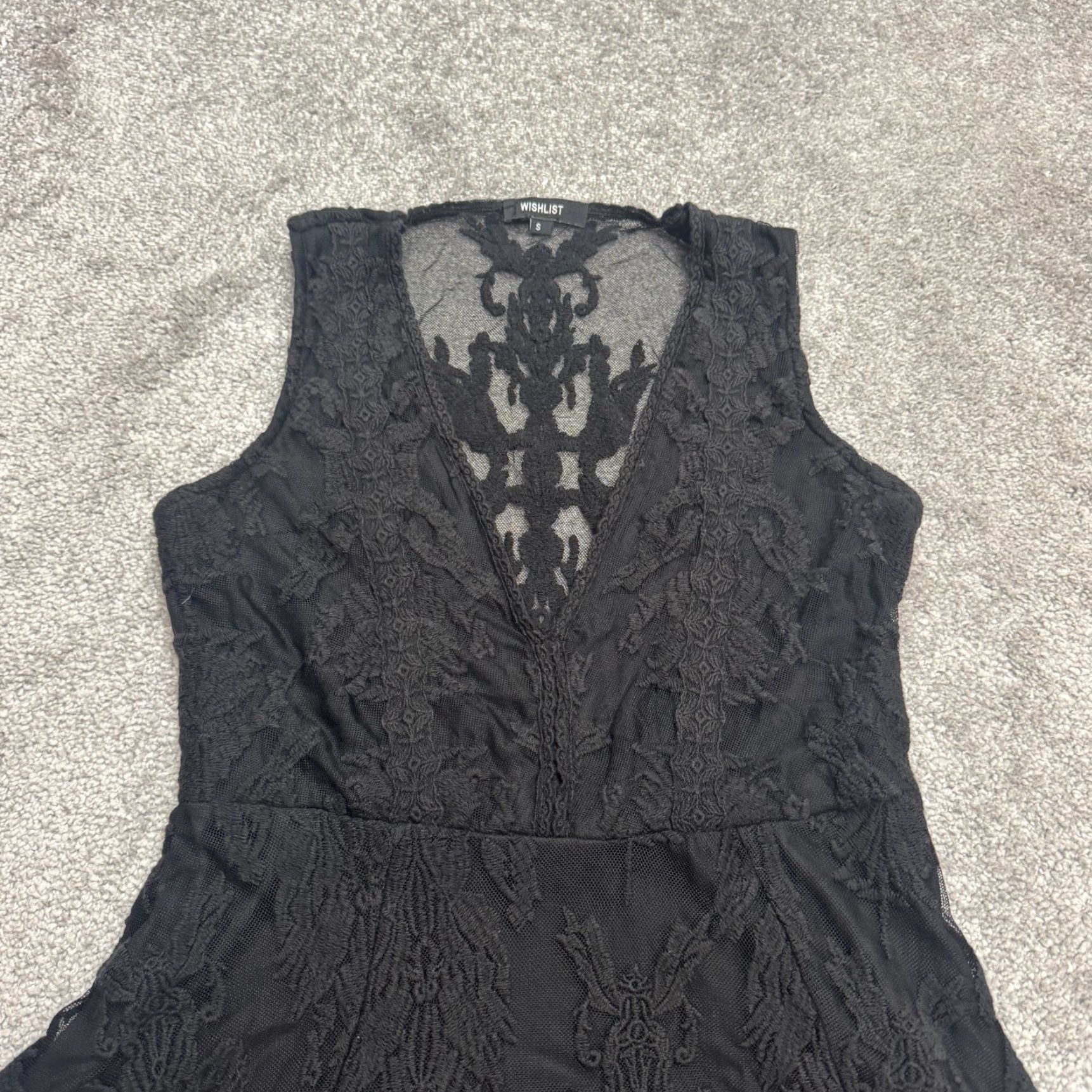 Vintage Wishlist Embroidered Lace Fit & Flare V-Neck Mini Dress Womens Small Black LBD Size S / US 4 / IT 40 - 4 Thumbnail