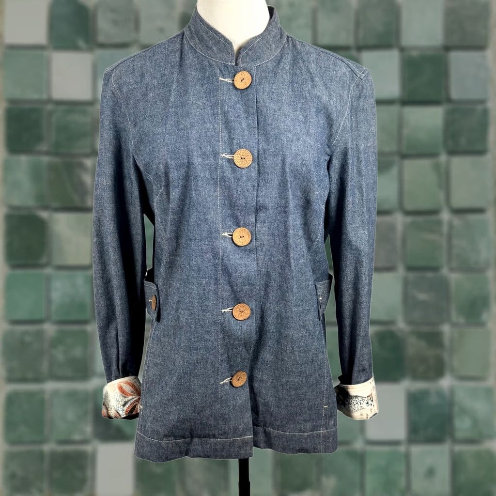 Denime EUC Vintage CityBlues M Denim Jacket Blue Mandarin Collar Safari Art to Wear 90s Size M / US 6-8 / IT 42-44 - 1 Thumbnail
