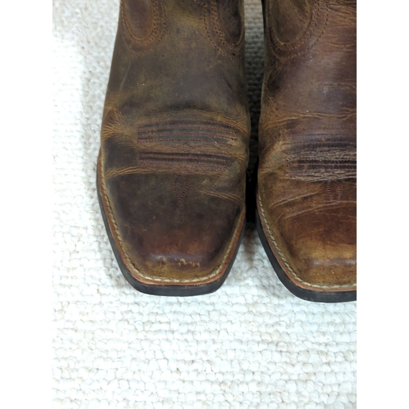 Ariat Ariat Round Up Cowboy Boots Womens Size 6.5B Brown Leather Square Toe 10014172 Western Stitching Cushioned Insole Flat Heel Mid-Calf Size US 7 / IT 37 - 5 Thumbnail