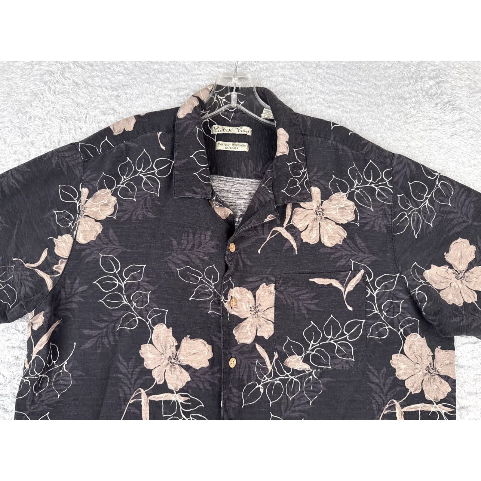 Vintage Batik Bay Shirt Men Large Black Beige Floral Leaf Button-Up Silk Size US L / EU 52-54 / 3 - 4 Thumbnail