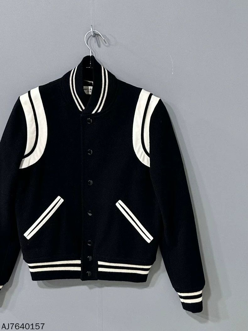 Saint Laurent Paris Saint Laurent Classic Black and White Baseball Jacket- DMC Size US S / EU 44-46 / 1 - 1 Thumbnail