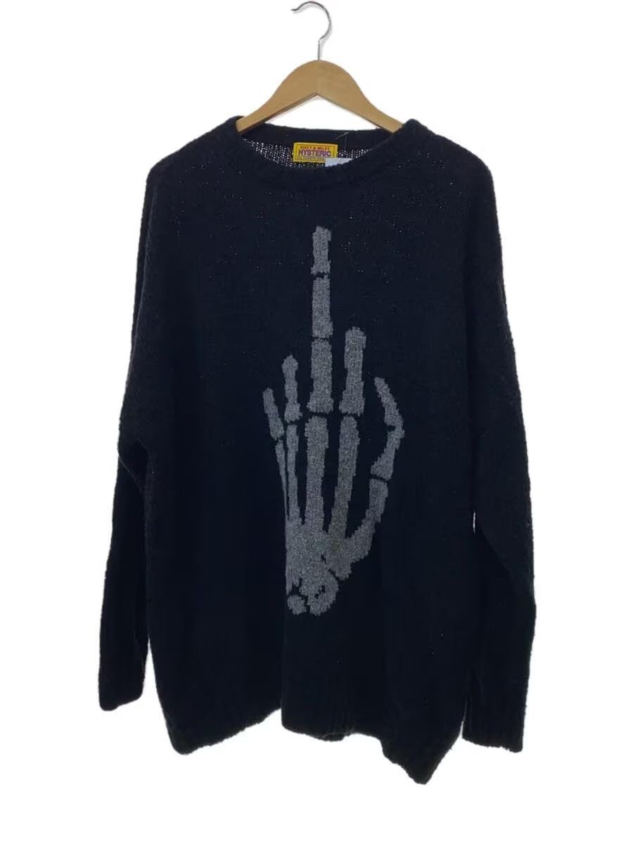image of Hysteric Glamour Skeleton Middle Finger Knit Sweater in Black, Men's (Size XL)