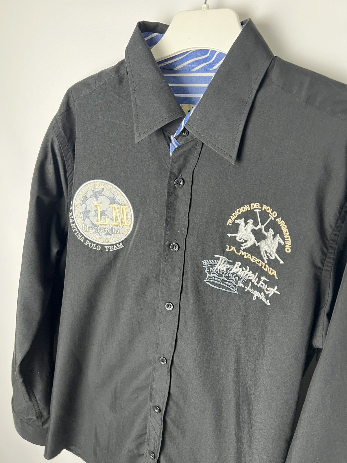 La Martina Vintage Streetwear La Martina Multi Logo Black Shirt Buton Size US L / EU 52-54 / 3 - 2 Thumbnail