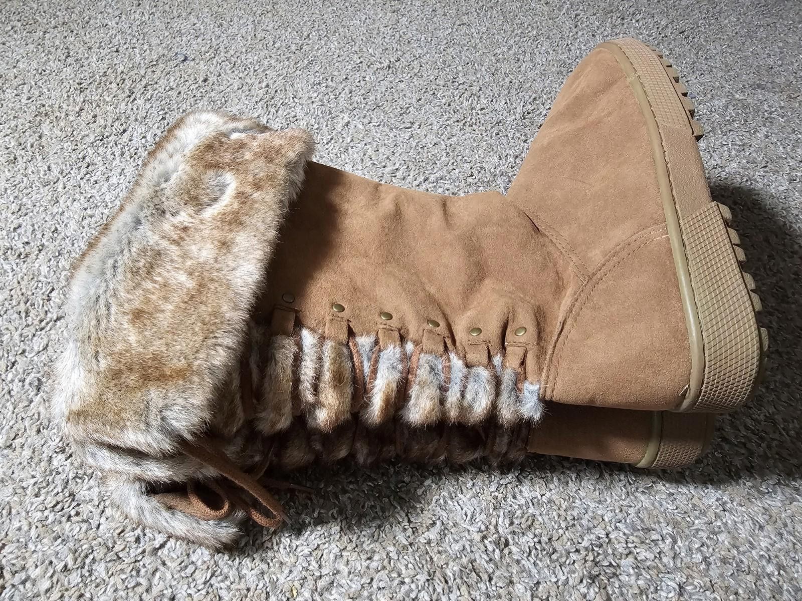Designer Womens Rampage RAM-ASHER Brown Faux Suede Faux Fur Boots 7M Size US 7 / IT 37 - 4 Thumbnail