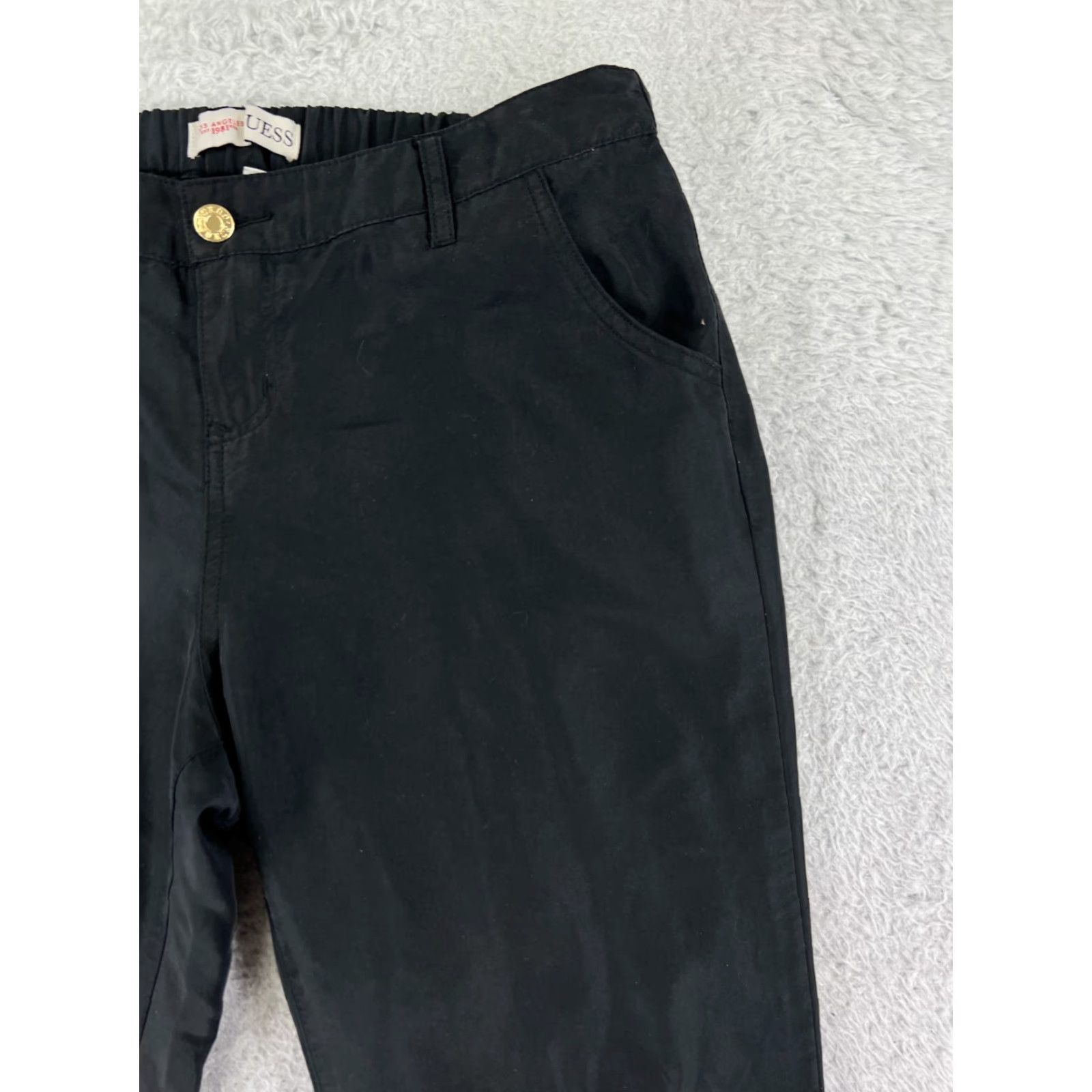 Guess GUESS Pants Women Small Black Straight Leg Gold Buttons Zip Fly Pockets Elastic Size 28" / US 6 / IT 42 - 7 Thumbnail