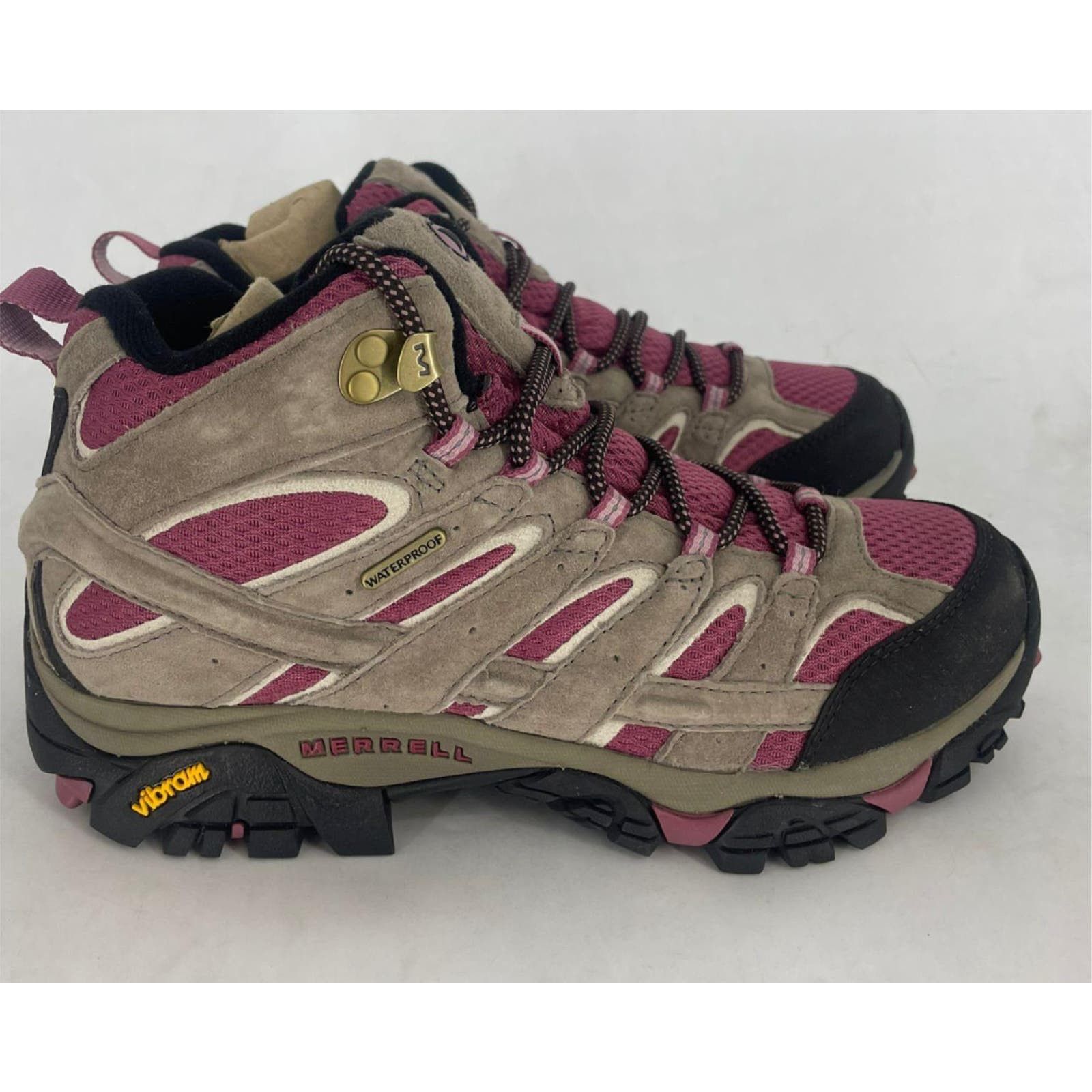 image of Merrell Womens Moab 2 Mid Waterproof Shoes Boulder/blush S 9 in Beige