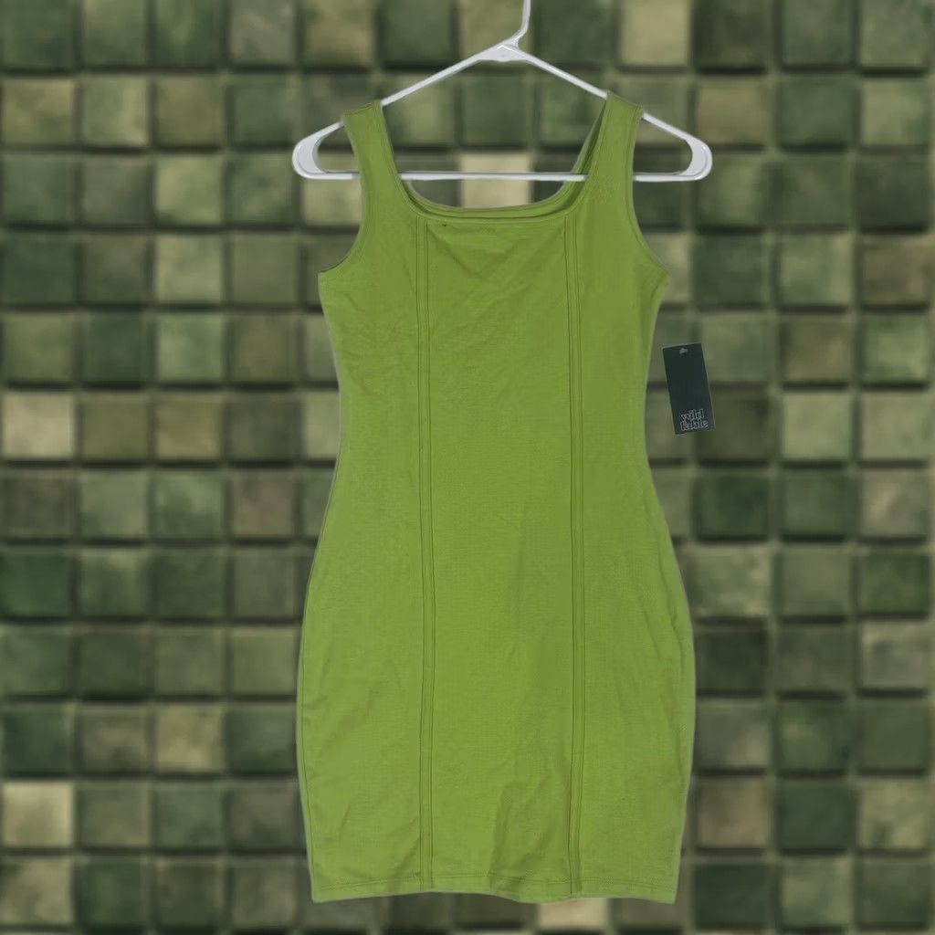 Vintage Wild Fable Bodycon Dress Womens Small Lime Green Sleeveless NWT Seamed Cotton Spandex Short Dress Size S / US 4 / IT 40 - 1 Thumbnail