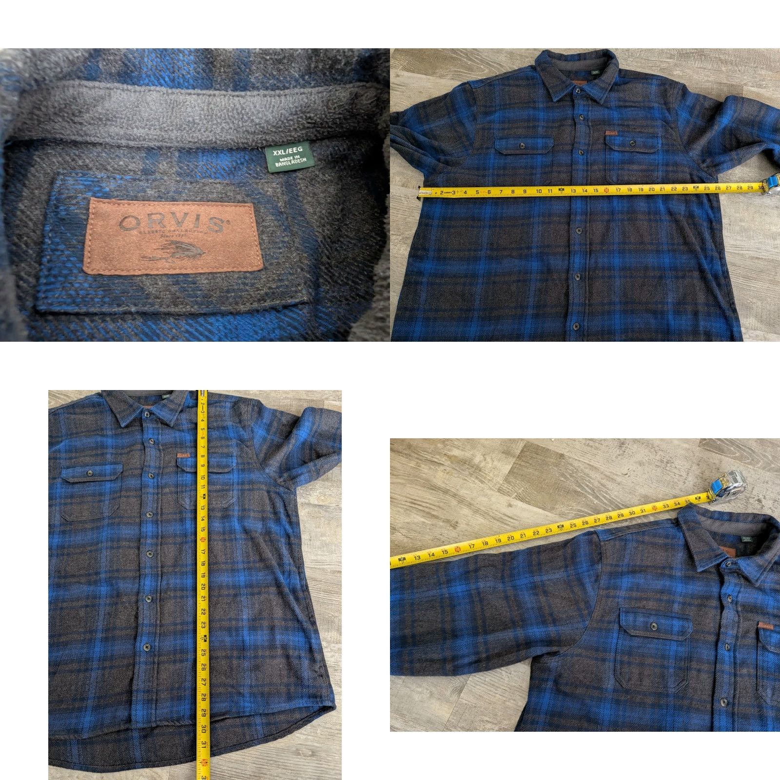 Orvis VINTAGE ORVIS Mens Big Bear Heavy Weight Flannel Shirt Blue Gray Plaid 2XL Side Pockets Size US XXL / EU 58 / 5 - 8 Thumbnail