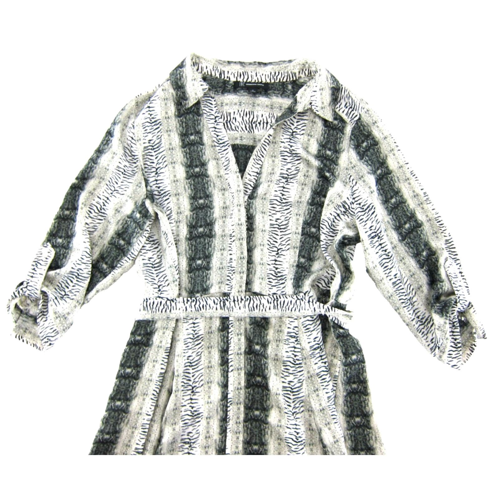 Vintage INC International Concepts Grey Snake Print Shirt Dress Button Up 3/4 Sleeve 14 Size XL / US 12-14 / IT 48-50 - 4 Thumbnail